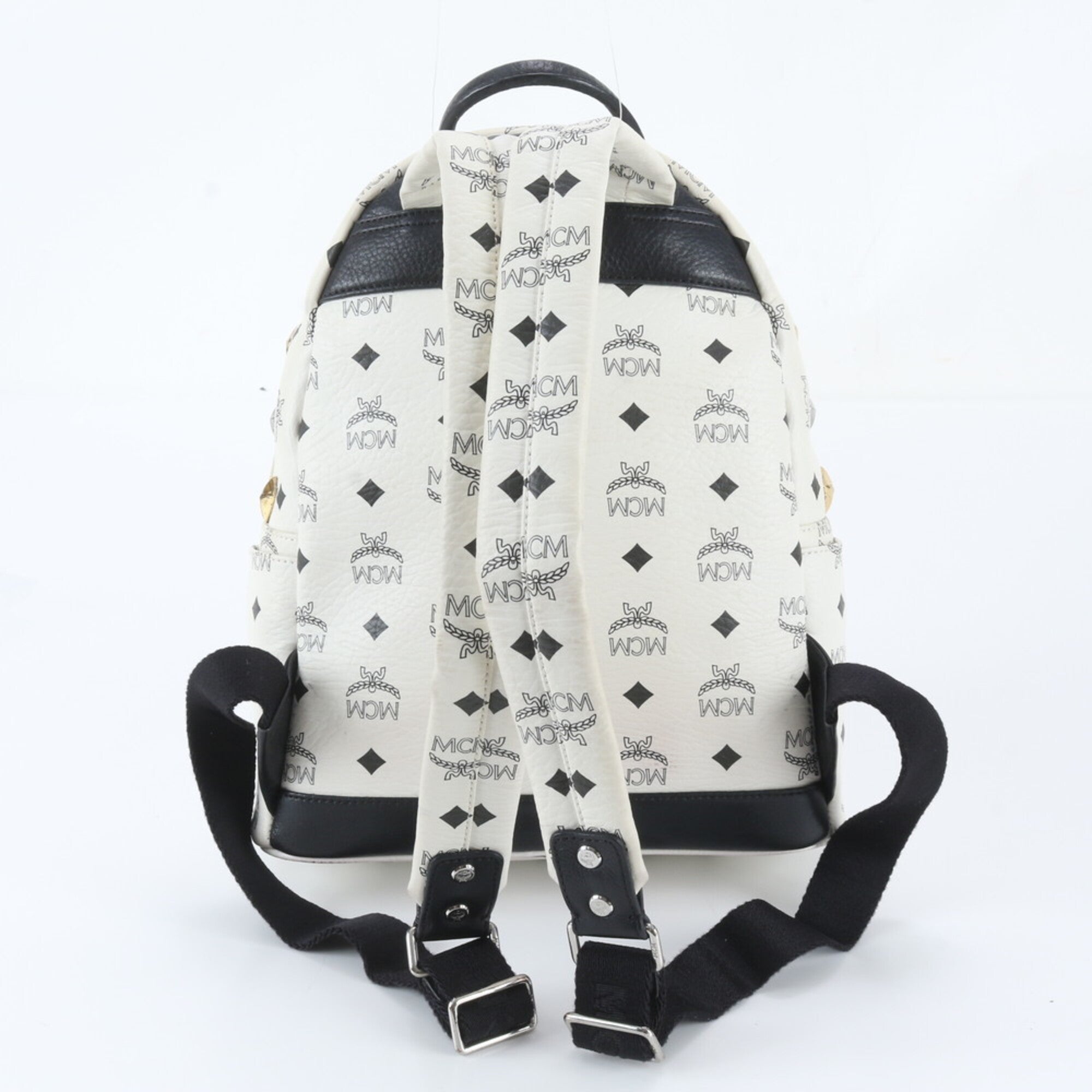 Mcm White Leather Coated Canvas Backpack Shoulder Bag (Pre-Owned)