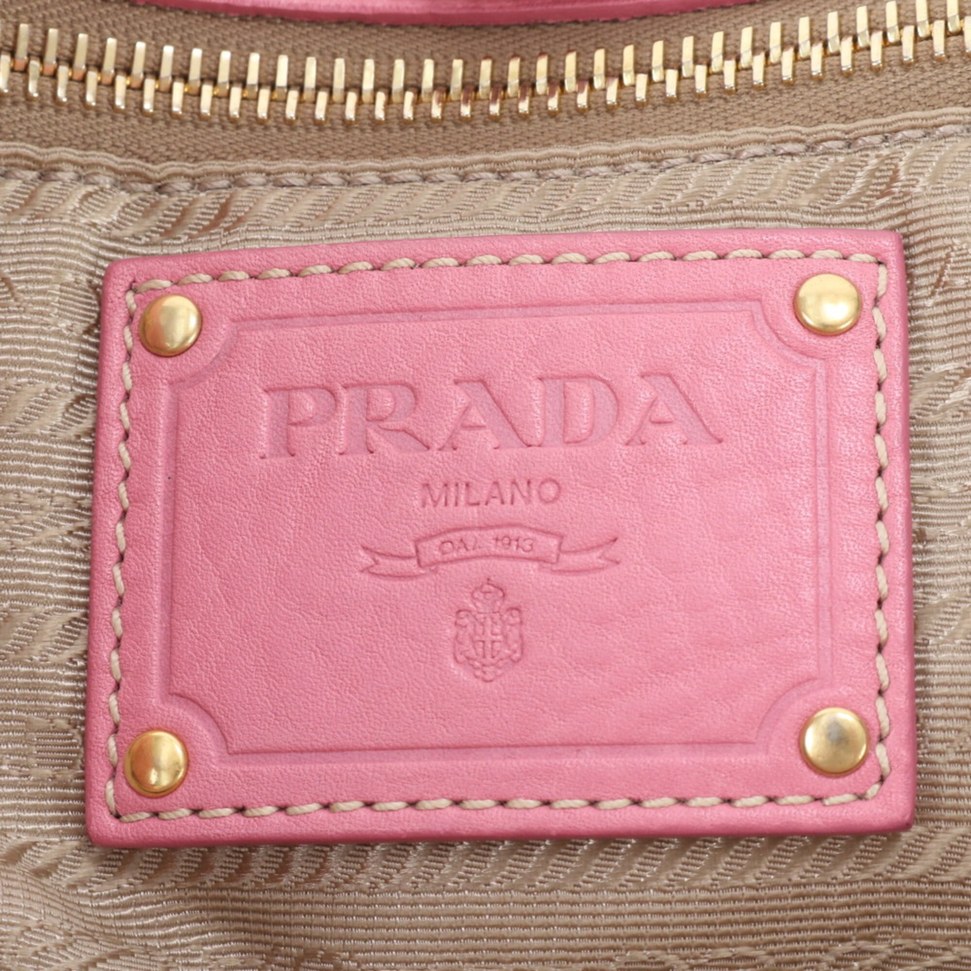 Prada Beige Pink Canvas Leather Handbag Tote Bag (Pre-Owned)