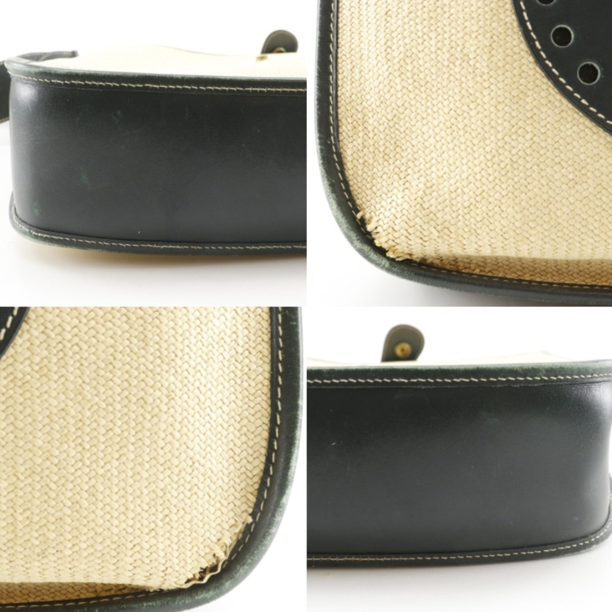 Hermes Beige Green Straw Shoulder Bag (Pre-Owned)