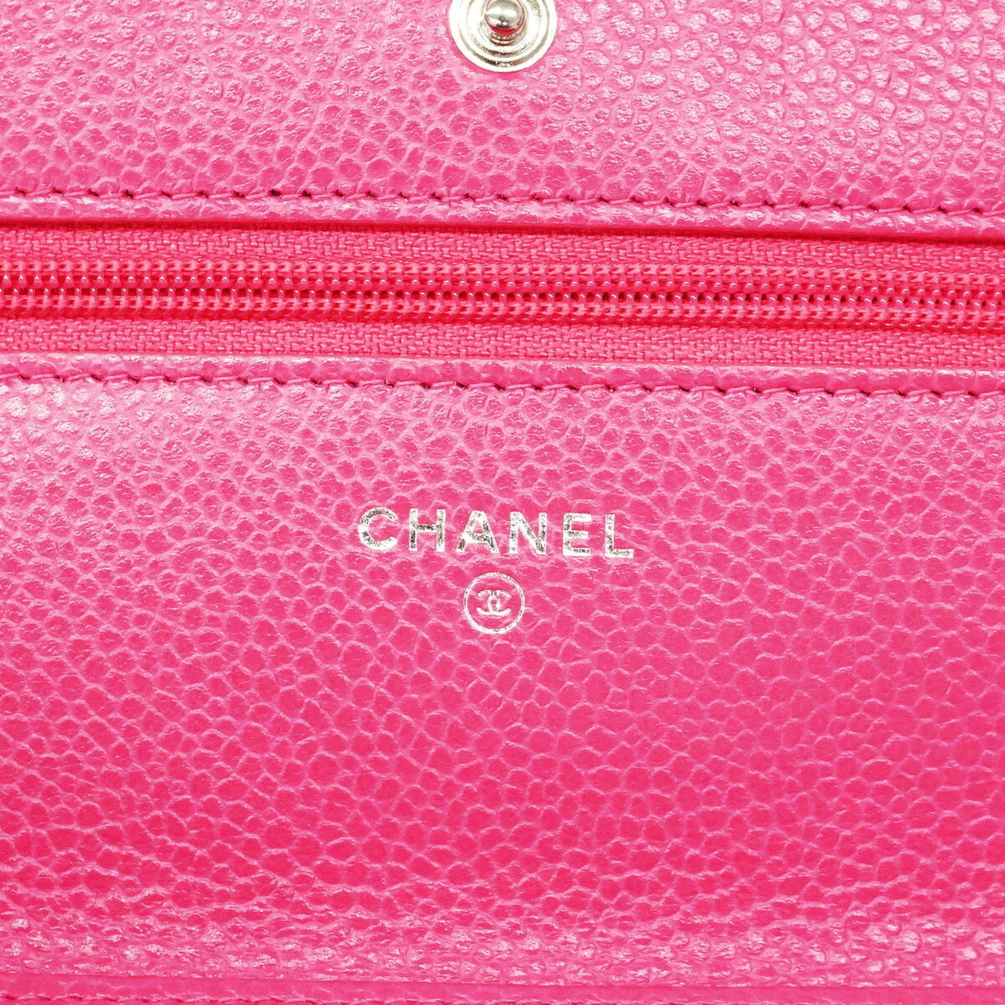 Chanel Pink Grained Calfskin Chain/Shoulder Wallet (Pre-Owned)