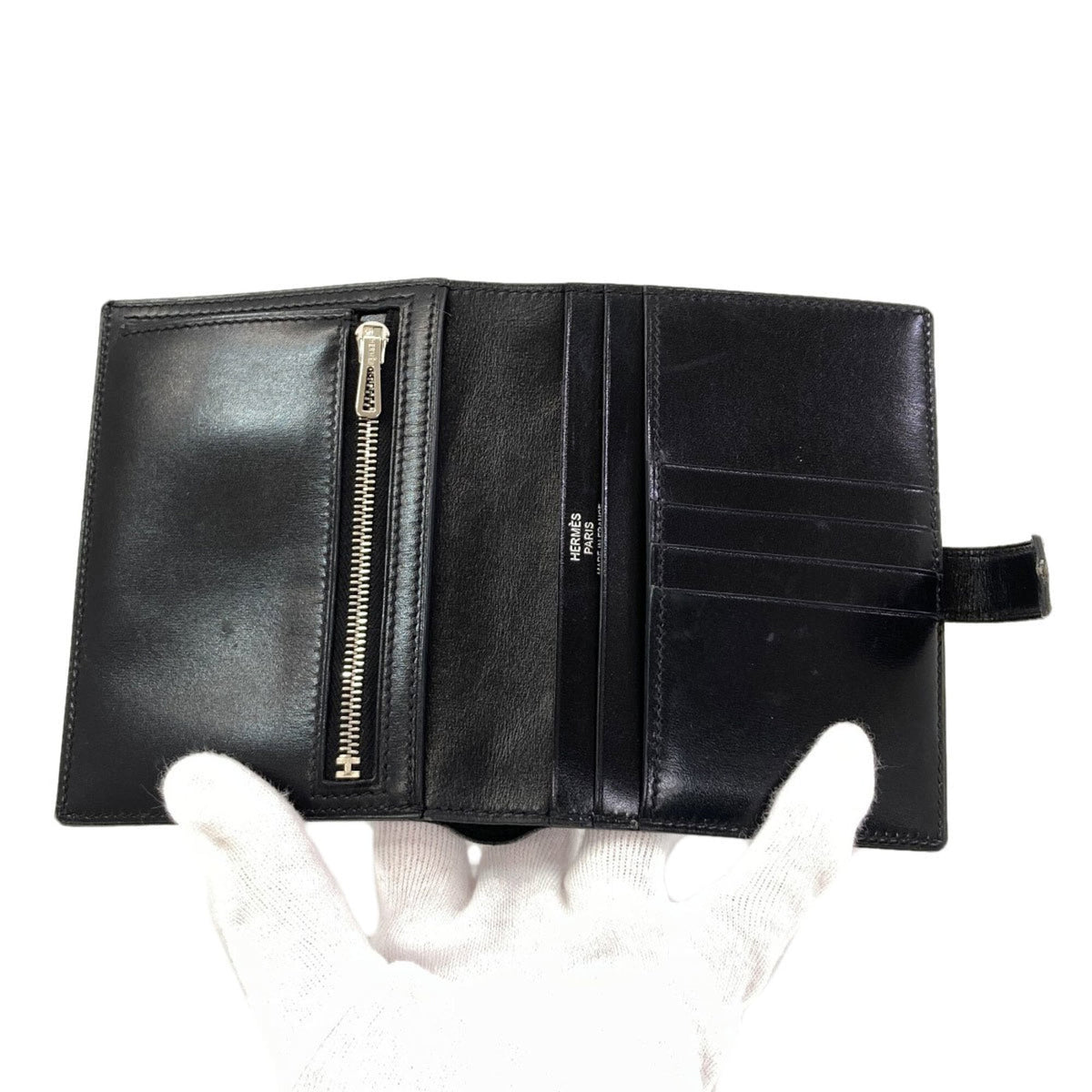Hermes Black Box Calf Leather Wallet (Bi-Fold) (Pre-Owned)