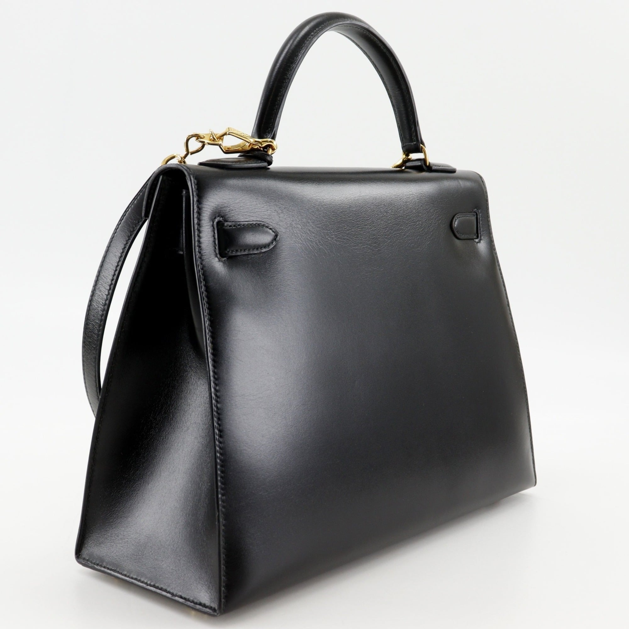 Hermes Kelly Black Box Calf Leather Handbag (Pre-Owned)