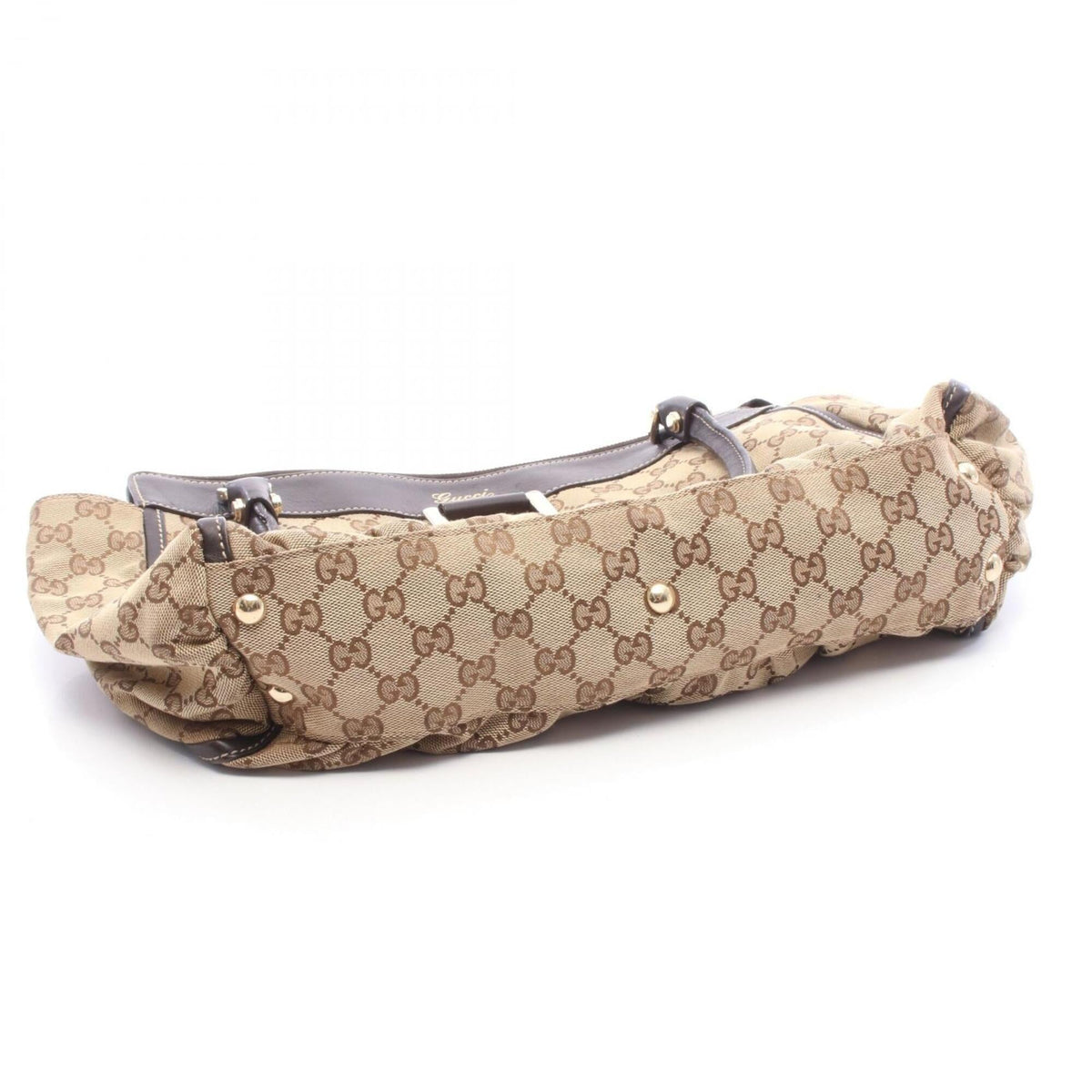 Gucci Beige Brown Canvas Leather Handbag Tote Bag (Pre-Owned)