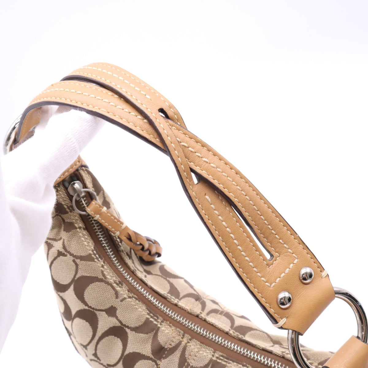 Coach Beige Brown Signature Line Handbag (Pre-Owned)