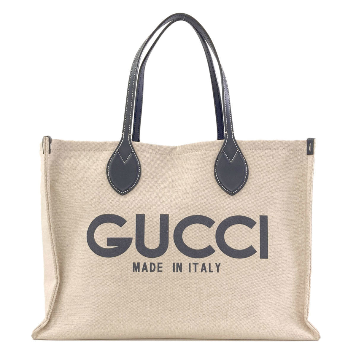 Gucci Beige Navy Canvas Pouch Tote Bag (Pre-Owned)