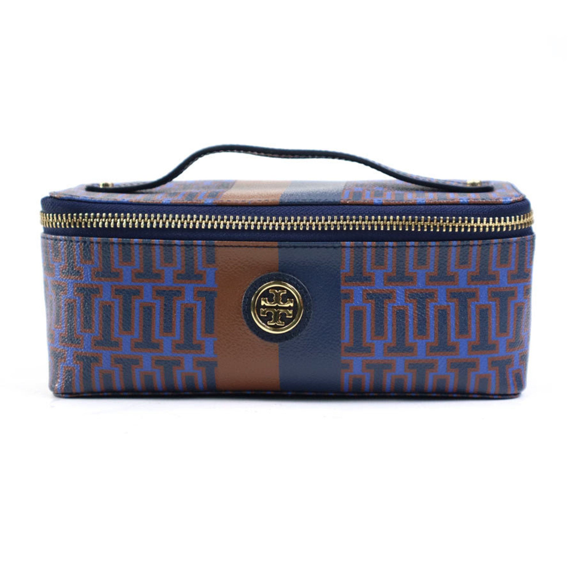 Tory Burch Brown Navy Leather Handbag Vanity Bag (Pre-Owned)