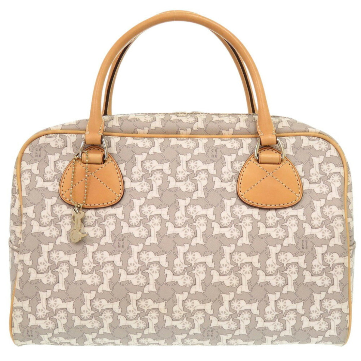Celine Beige Gray White Pvc Leather Boston Bag Handbag (Pre-Owned)