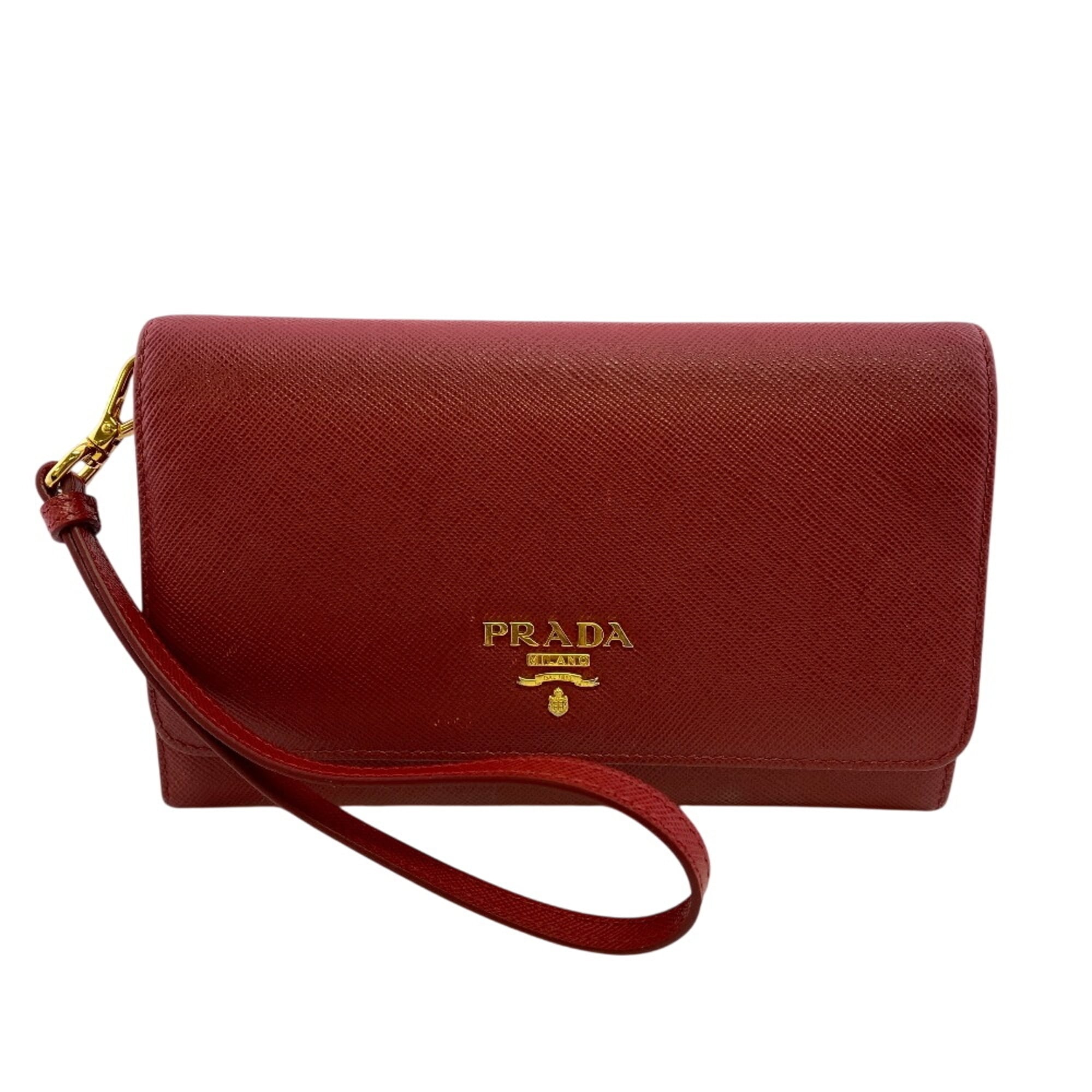 Prada Saffiano Red Color Leather Wallet (Bi-Fold) (Pre-Owned)
