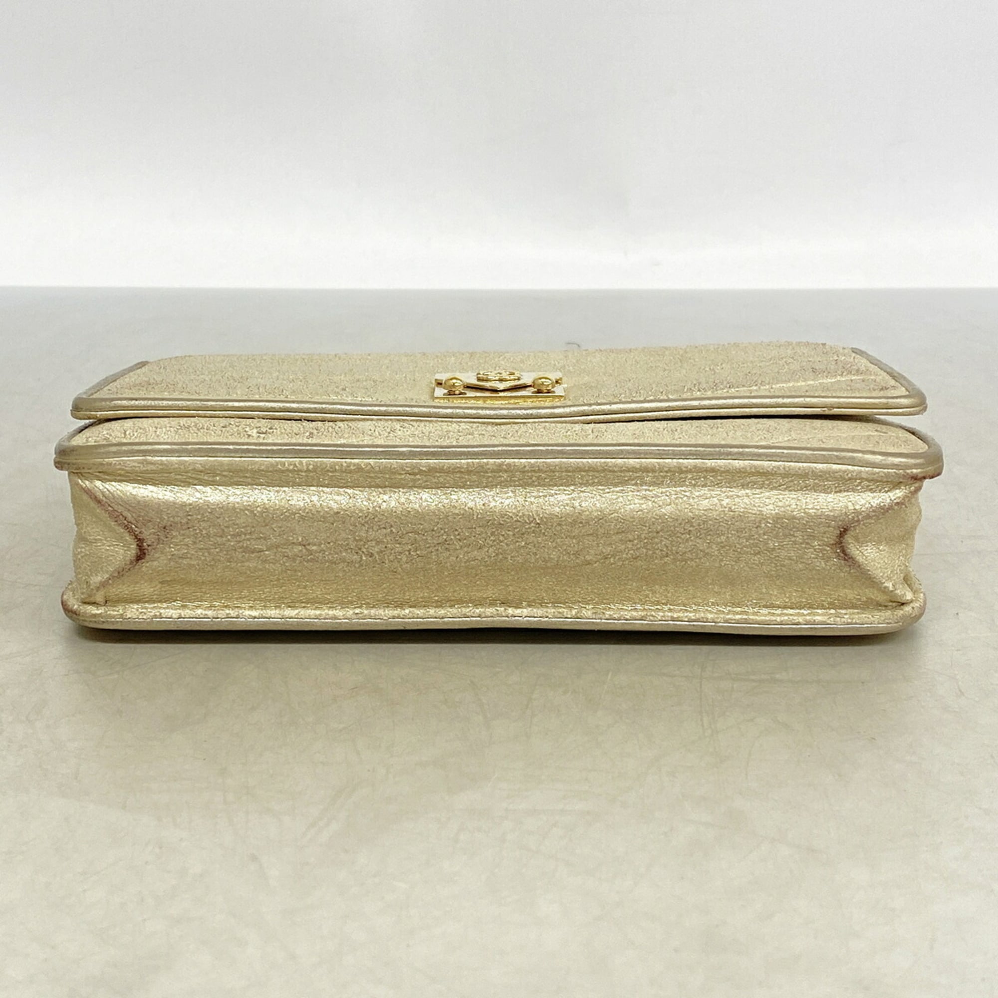 Chanel Gold Leather Chain/Shoulder Wallet (Pre-Owned)