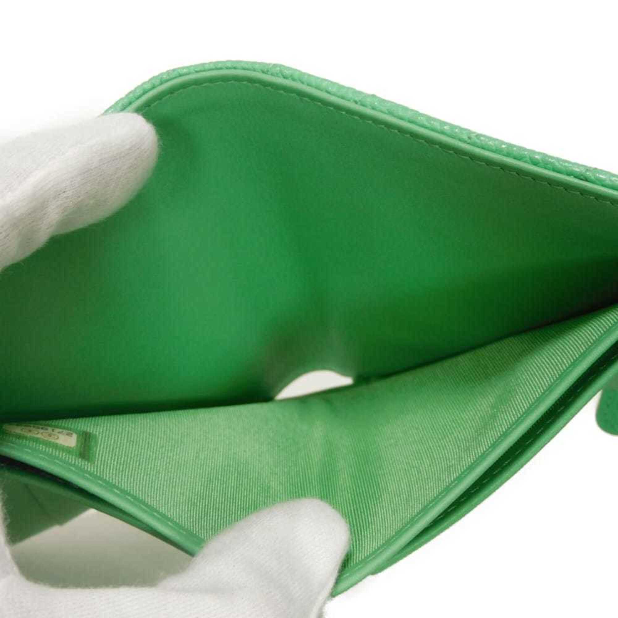 Chanel Light Green Grained Calfskin Wallet (Tri-Fold) (Pre-Owned)