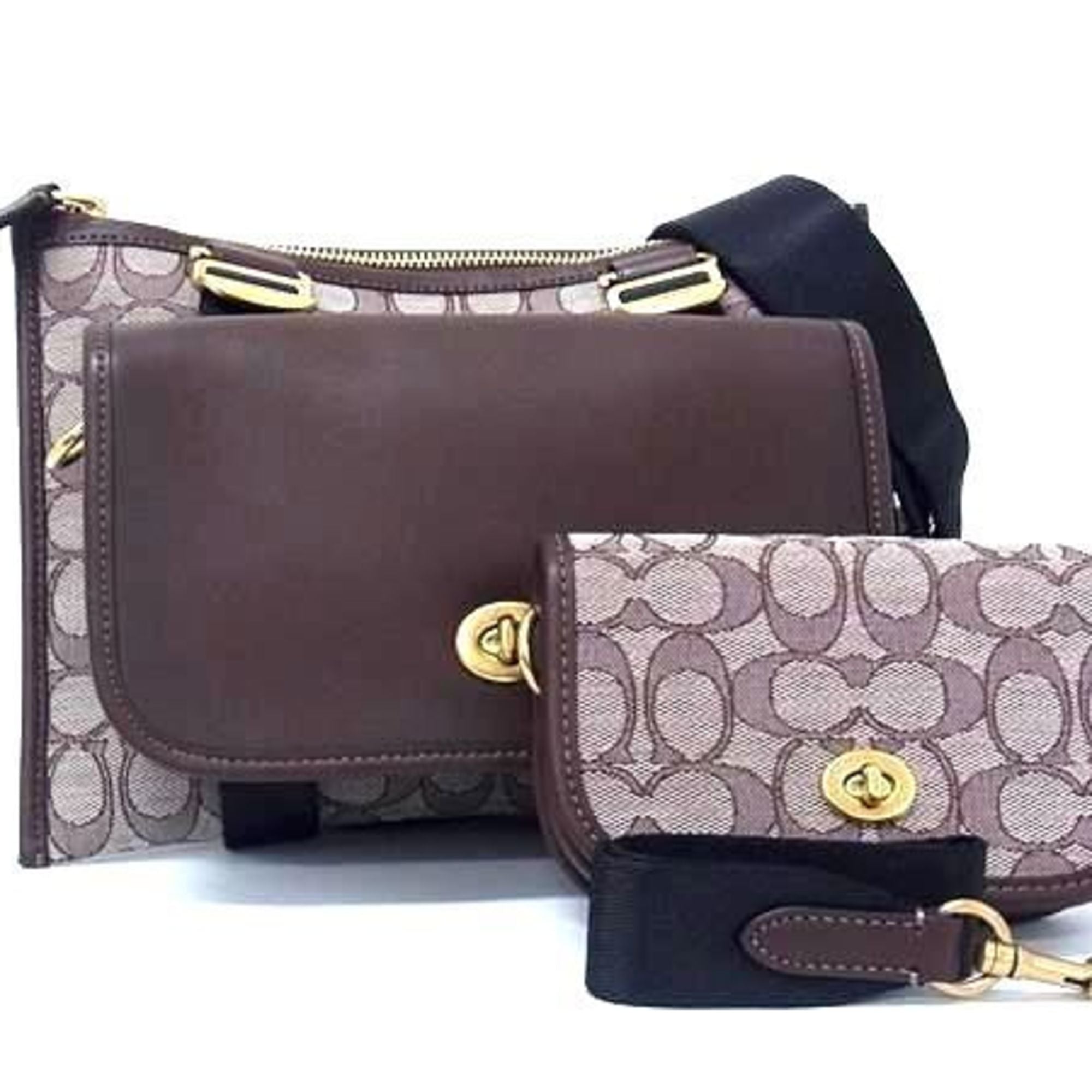 Coach Brown Jacquard Leather Shoulder Bag (Pre-Owned)