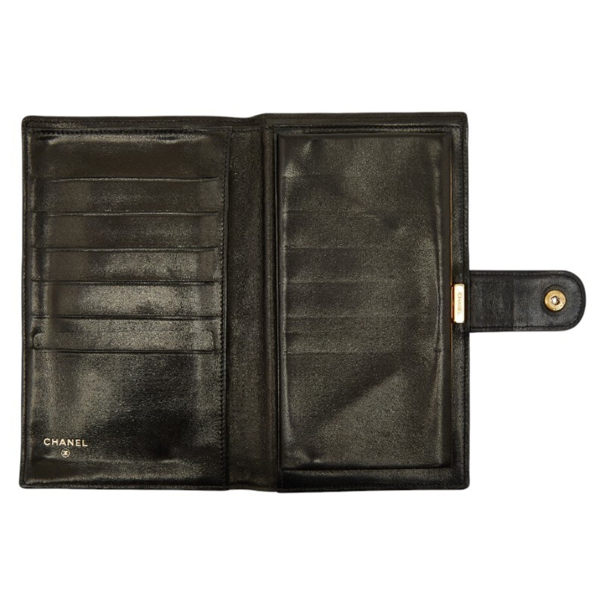Chanel Black Leather Long Wallet (Bi-Fold) (Pre-Owned)