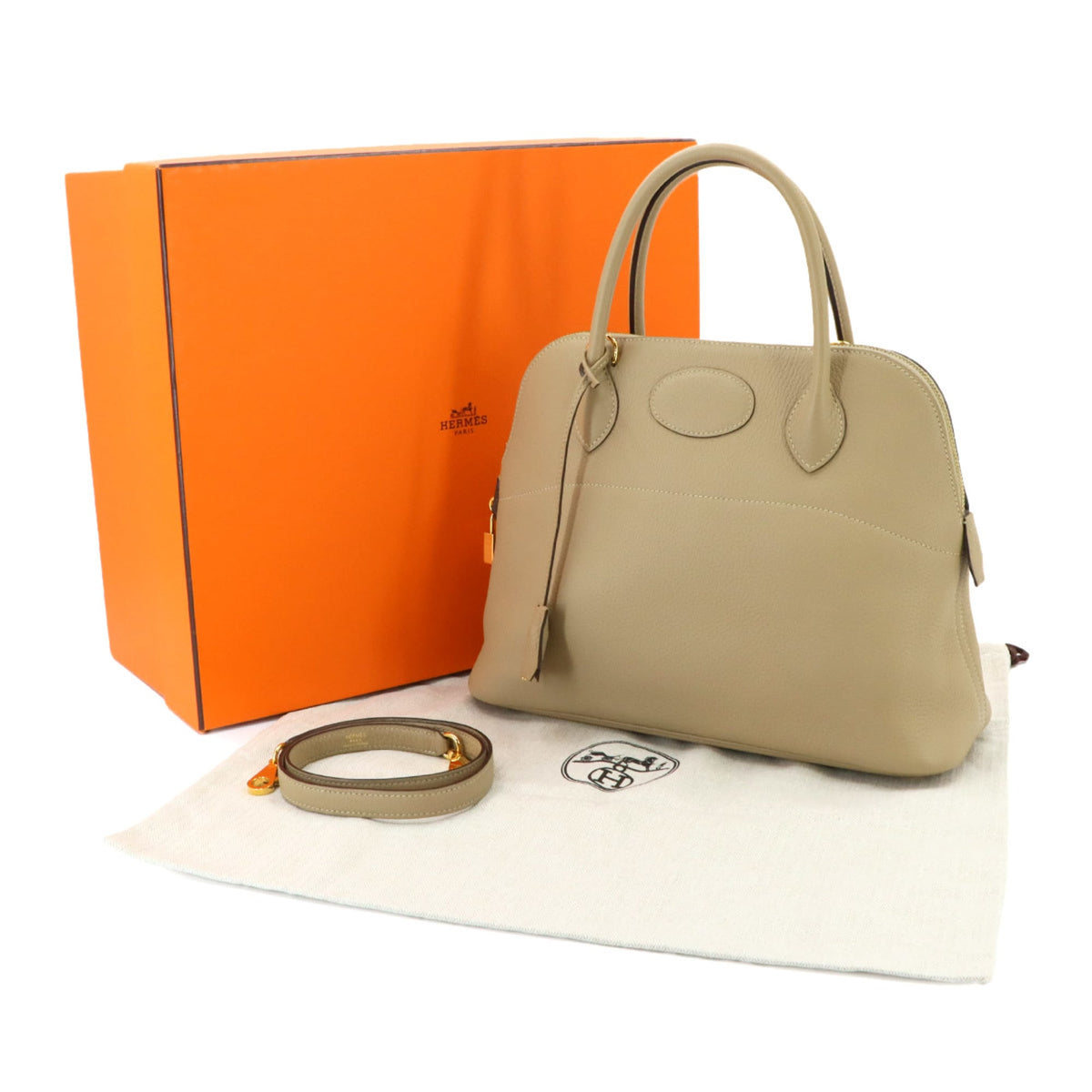 Hermes Beige Taurillon Clemence Leather Handbag (Pre-Owned)