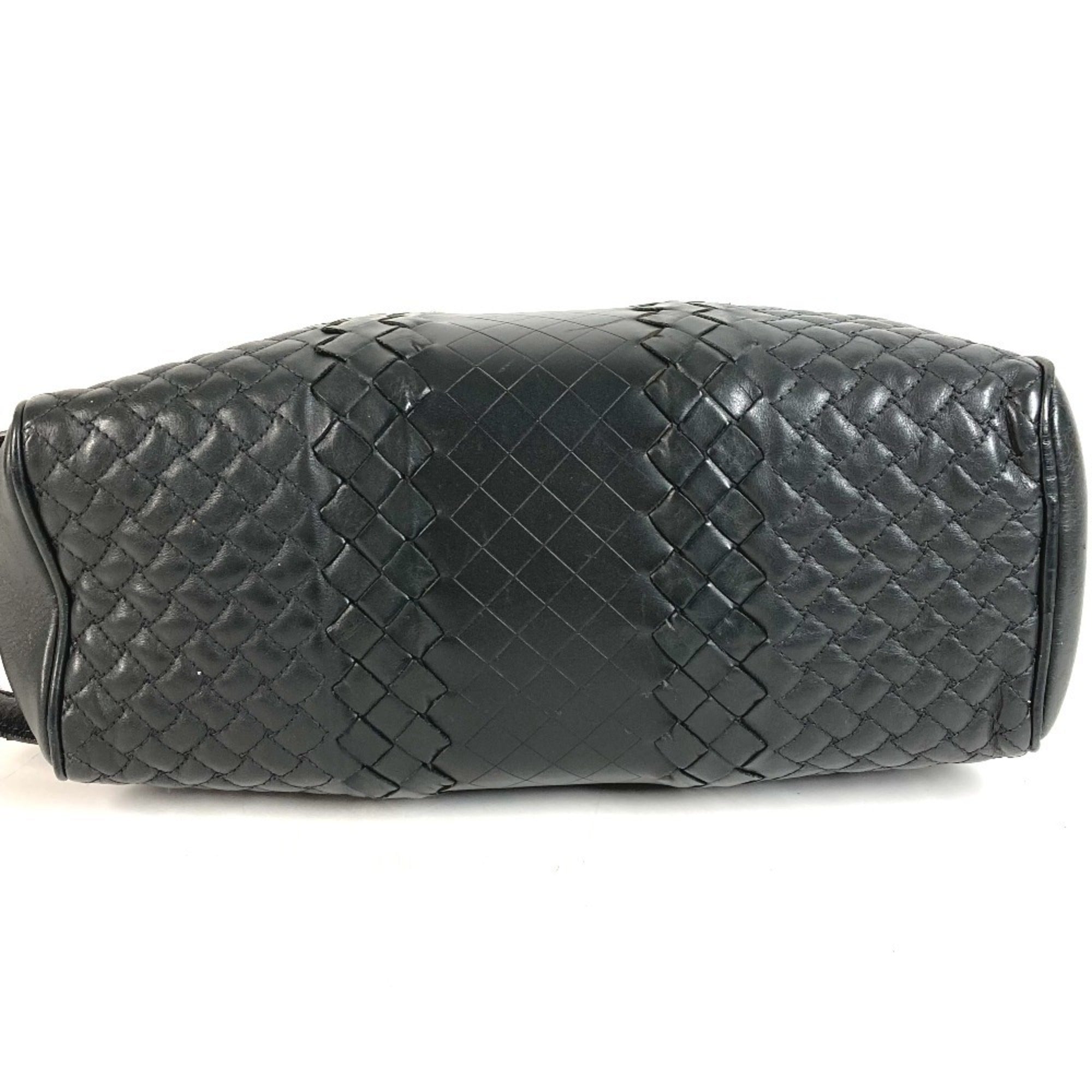 Bottega Veneta Intrecciato Dark Gray Leather Clutch Bag Handbag (Pre-Owned)