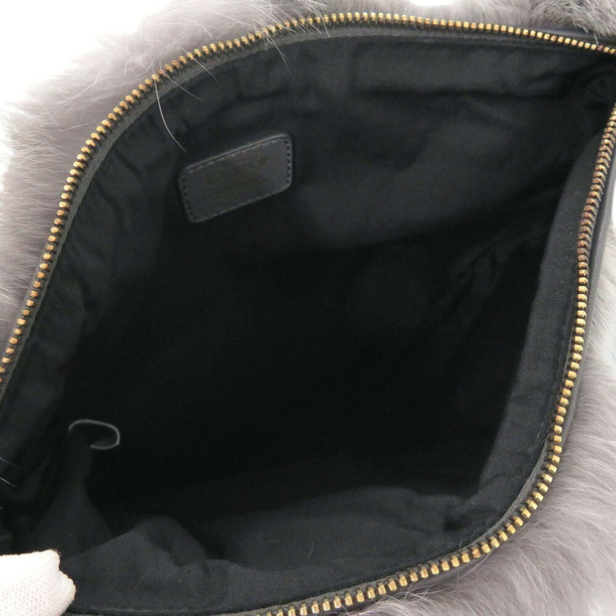Tod's Black Gray Leather Fur Clutch Bag (Pre-Owned)