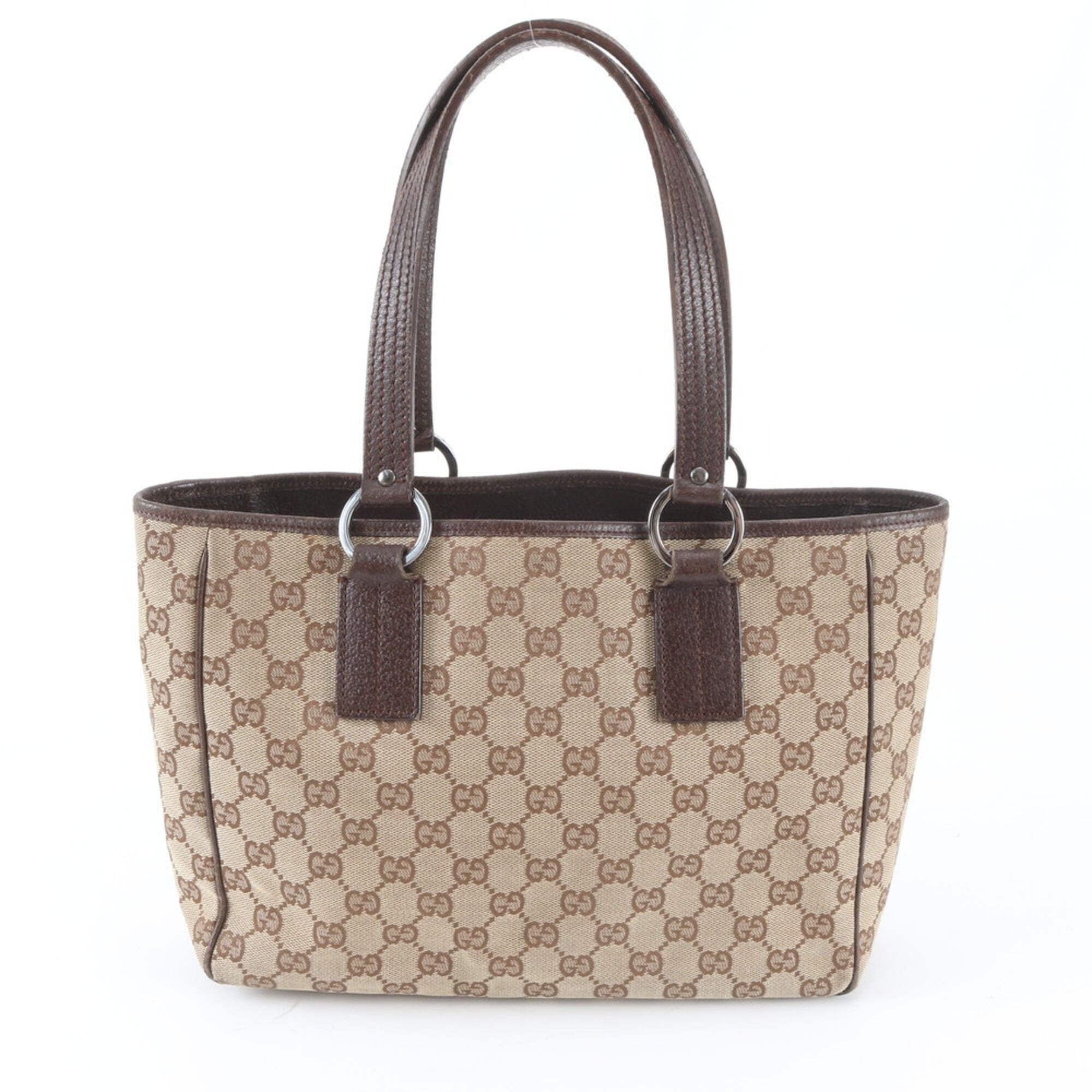 Gucci Gg Canvas Beige Brown Gg Canvas Leather Handbag (Pre-Owned)