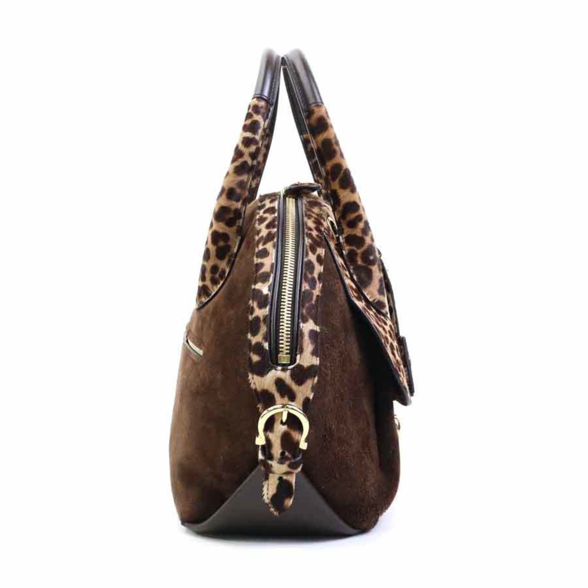 Salvatore Ferragamo Brown Suede Leather Handbag Shoulder Bag (Pre-Owned)
