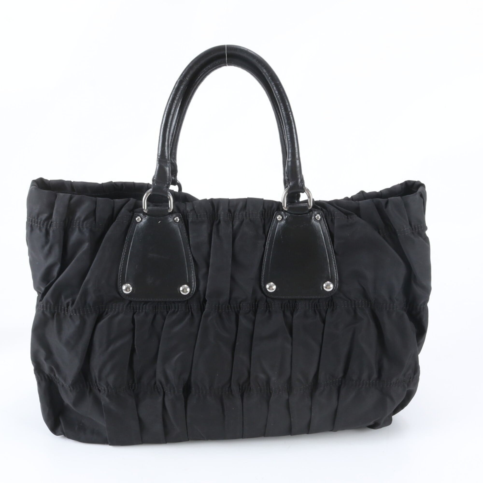 Prada Black Nylon Leather Handbag Tote Bag (Pre-Owned)