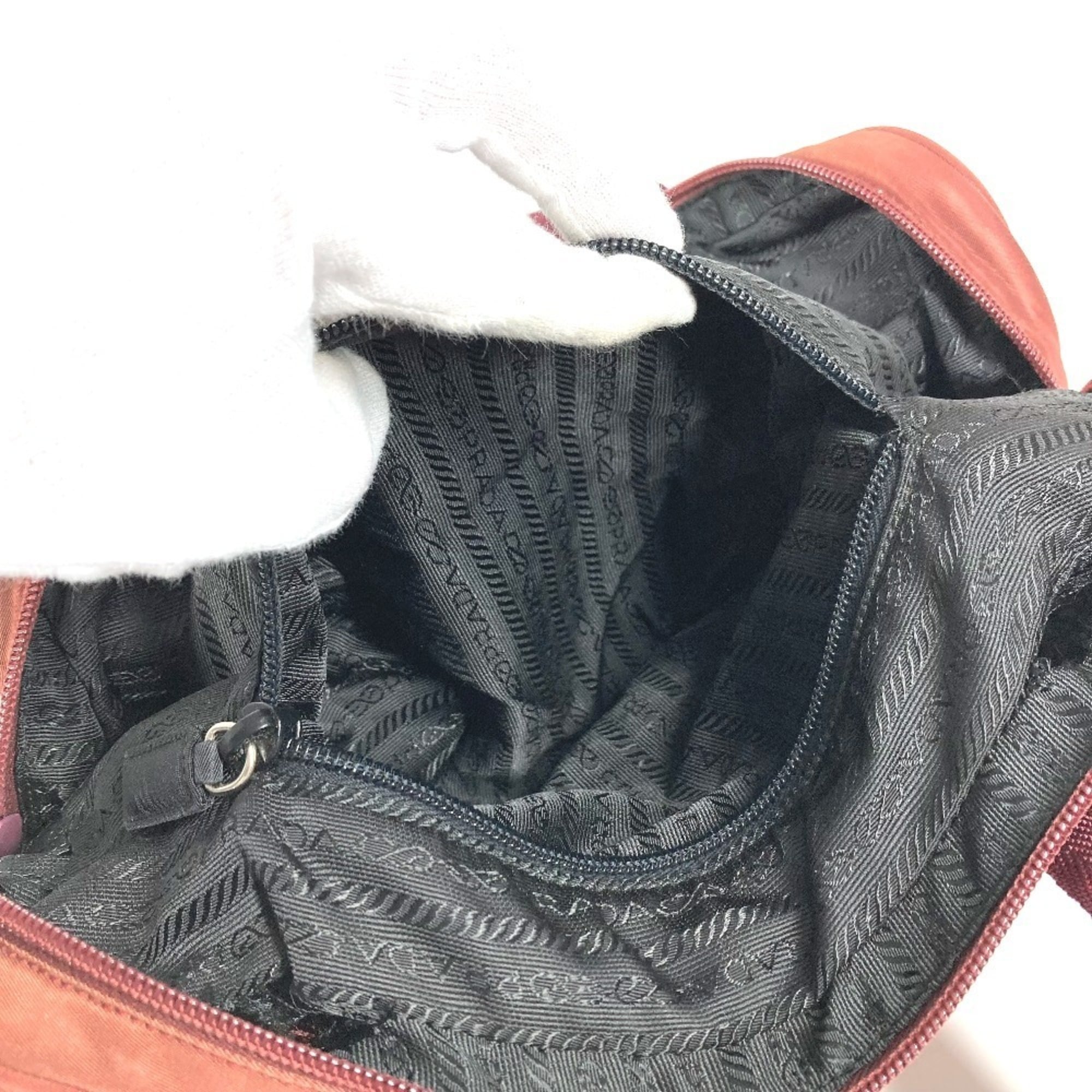 Prada Red Color Nylon Boston Bag Shoulder Bag Tote Bag (Pre-Owned)