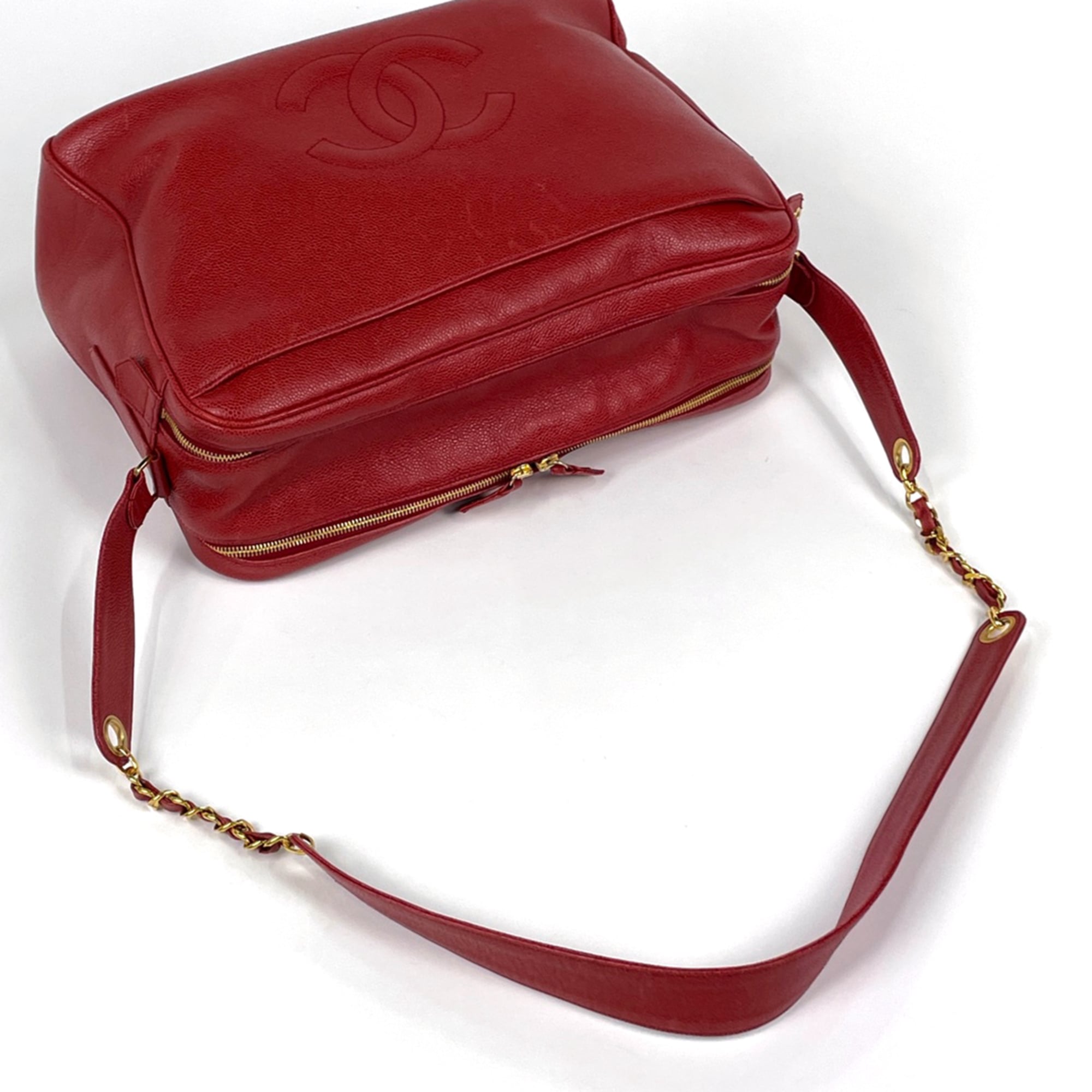 Chanel Red Color Grained Calfskin Shoulder Bag (Pre-Owned)