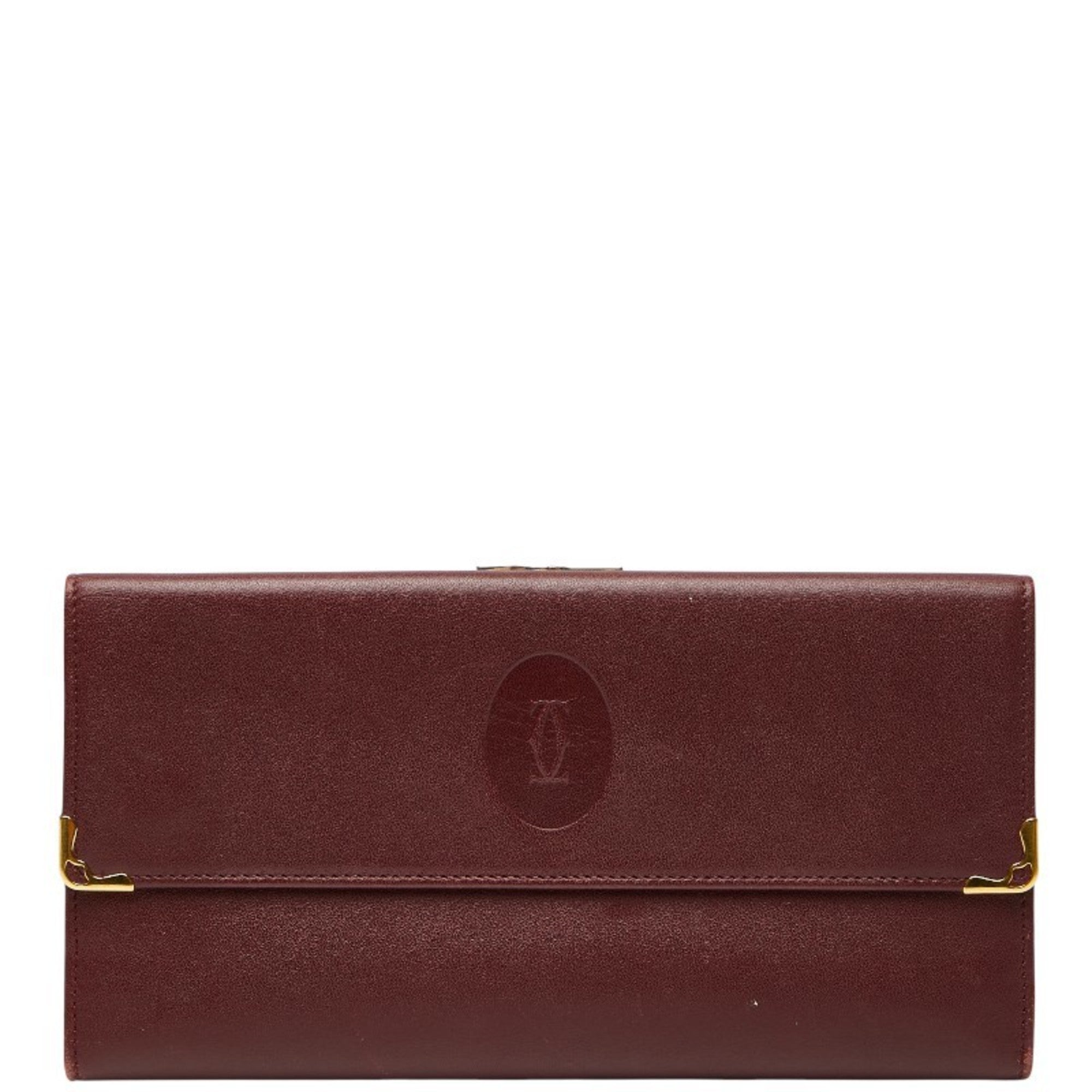 Cartier Must Wine Red Leather Long Wallet (Bi-Fold) (Pre-Owned)