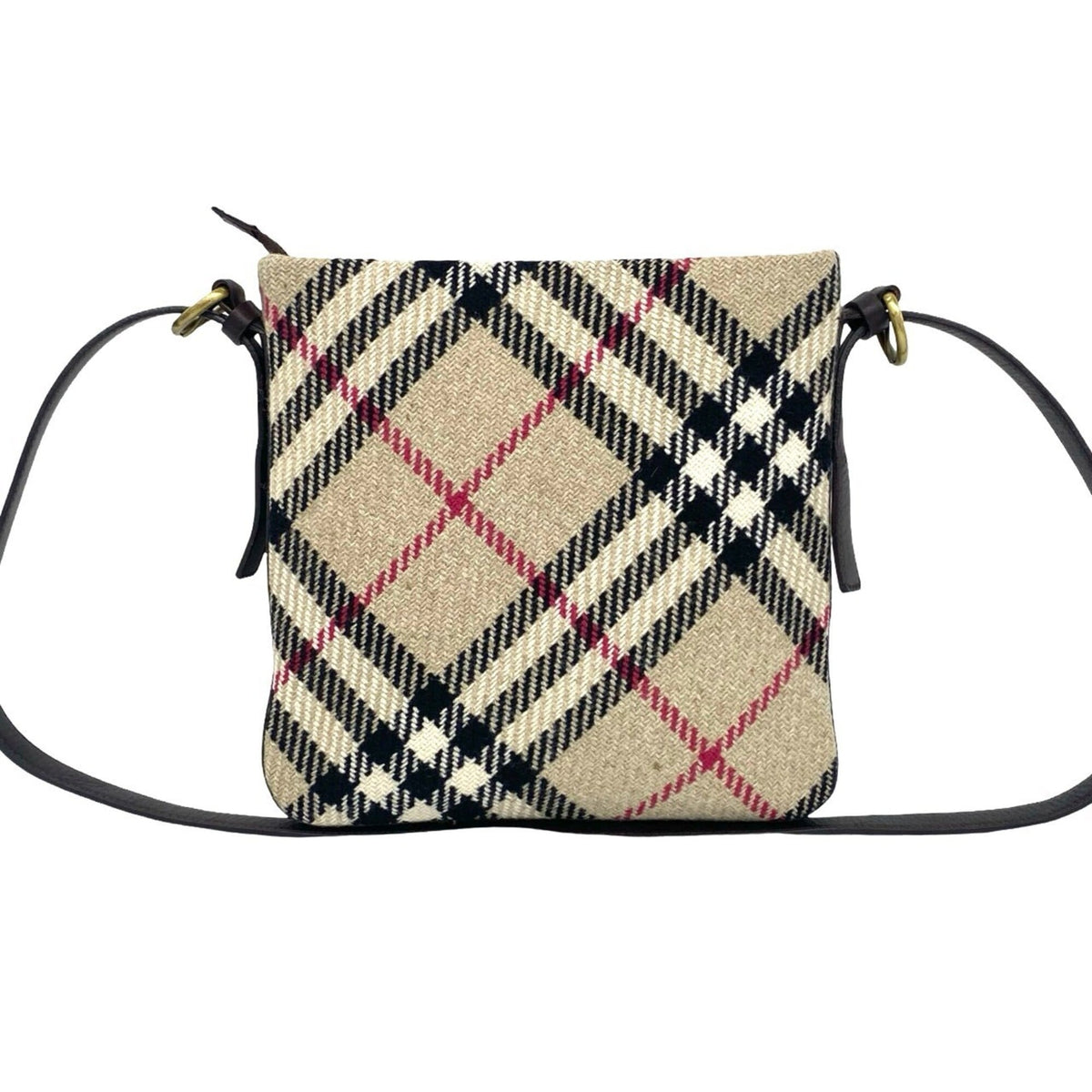 Burberry Beige Brown Leather Wool Pochette Shoulder Bag (Pre-Owned)