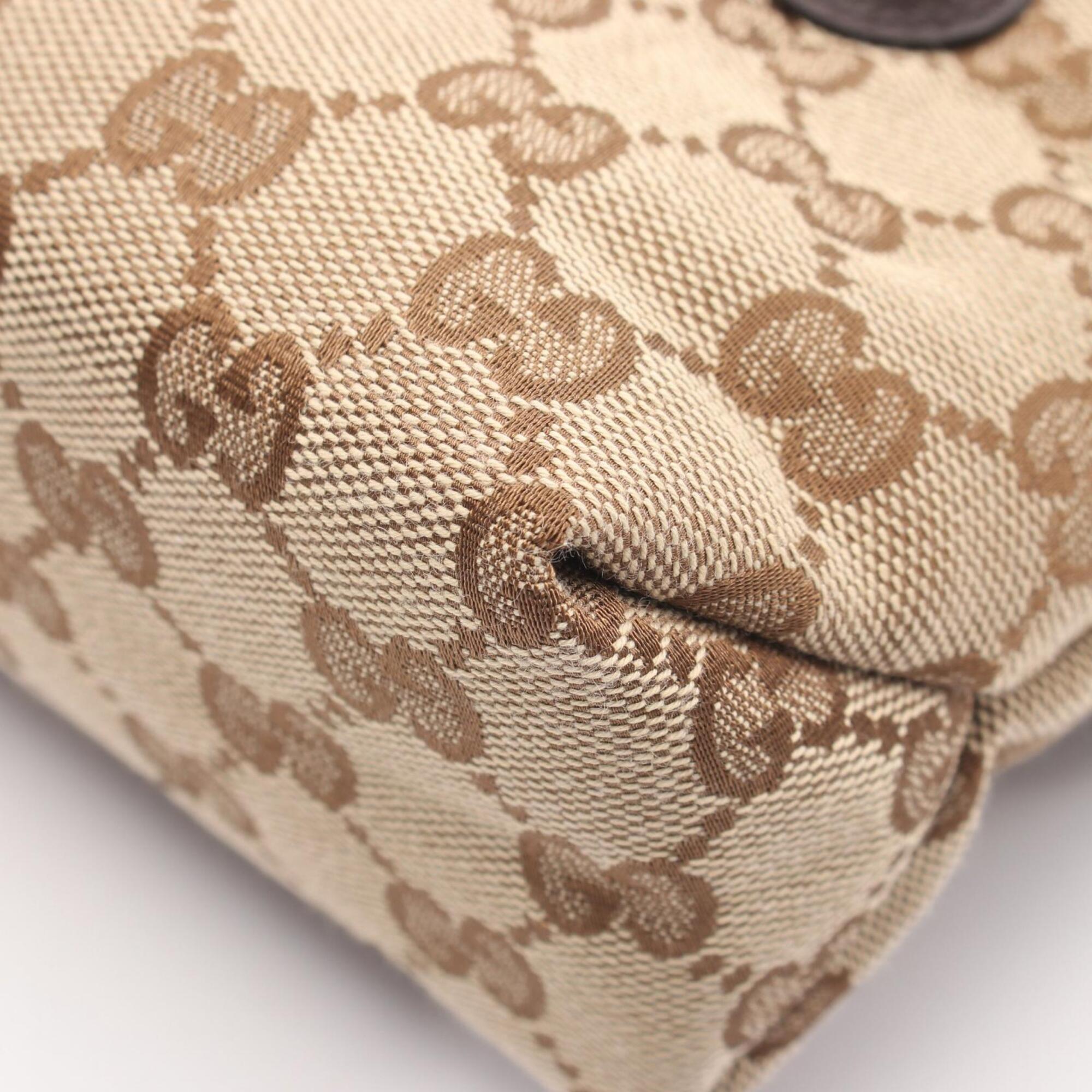 Gucci Beige Brown Gg Canvas Leather Handbag (Pre-Owned)