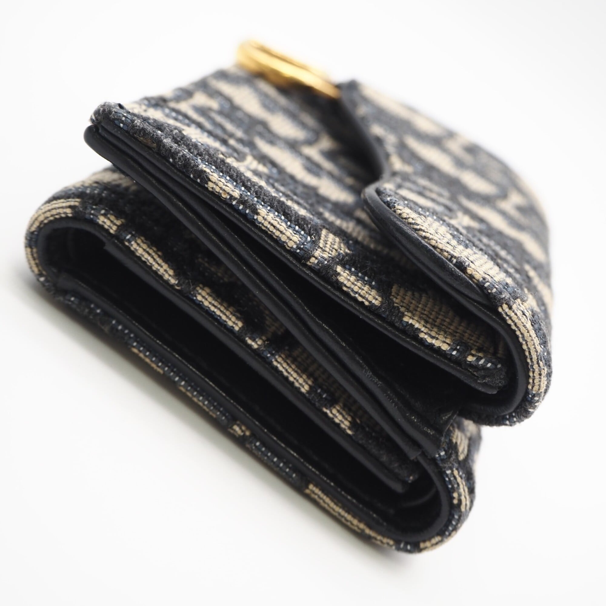 Christian Dior Beige Navy Canvas Leather Wallet (Tri-Fold) (Pre-Owned)