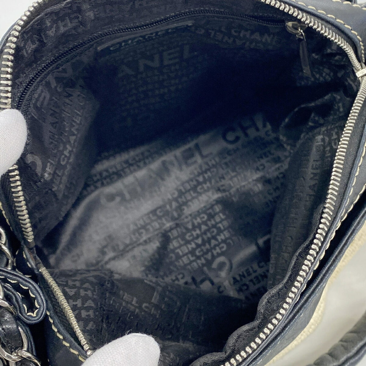 Chanel Beige Black Canvas Shoulder Bag (Pre-Owned)