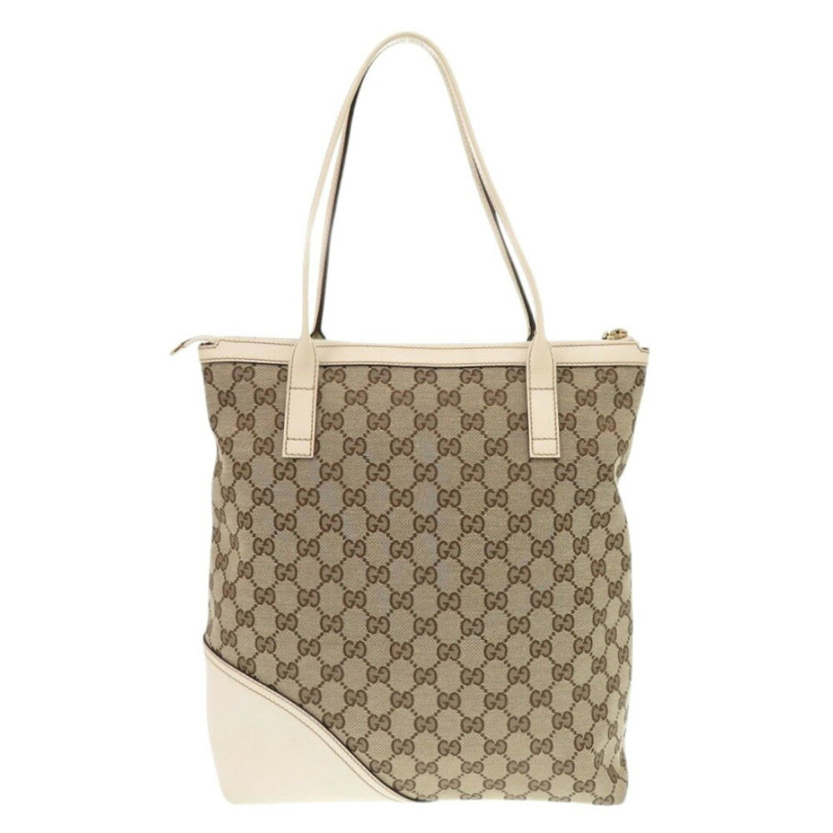 Gucci Beige White Gg Canvas Leather Tote Bag (Pre-Owned)