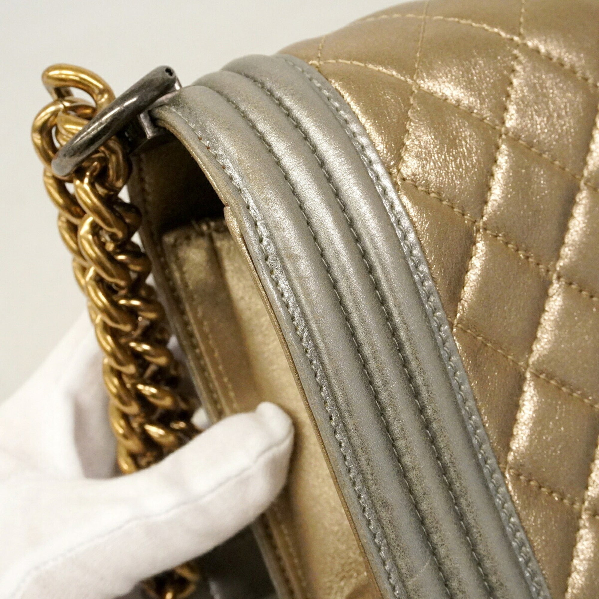 Chanel Gold Silver Leather Shoulder Bag (Pre-Owned)