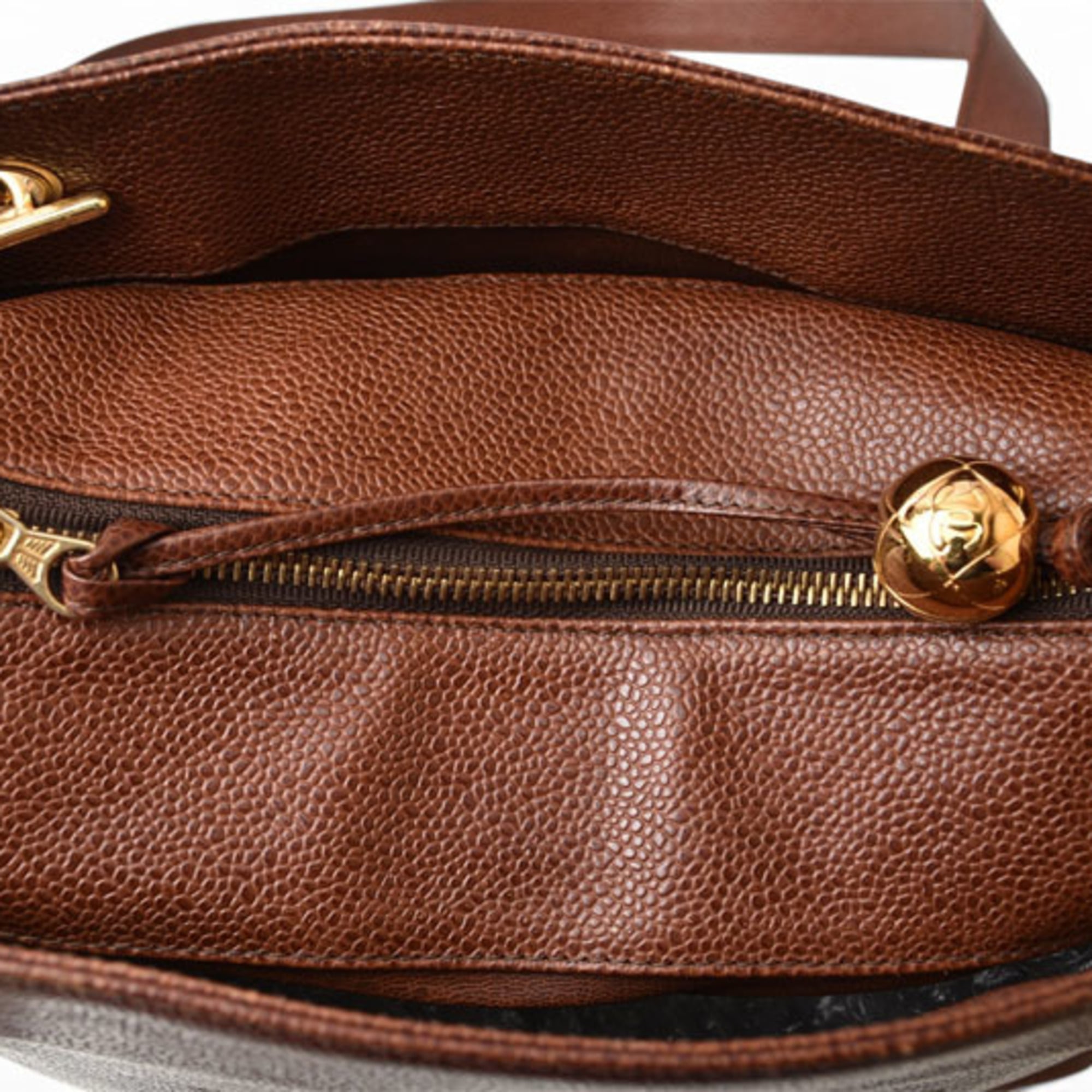 Chanel Brown Gold Leather Shoulder Bag Tote Bag (Pre-Owned)