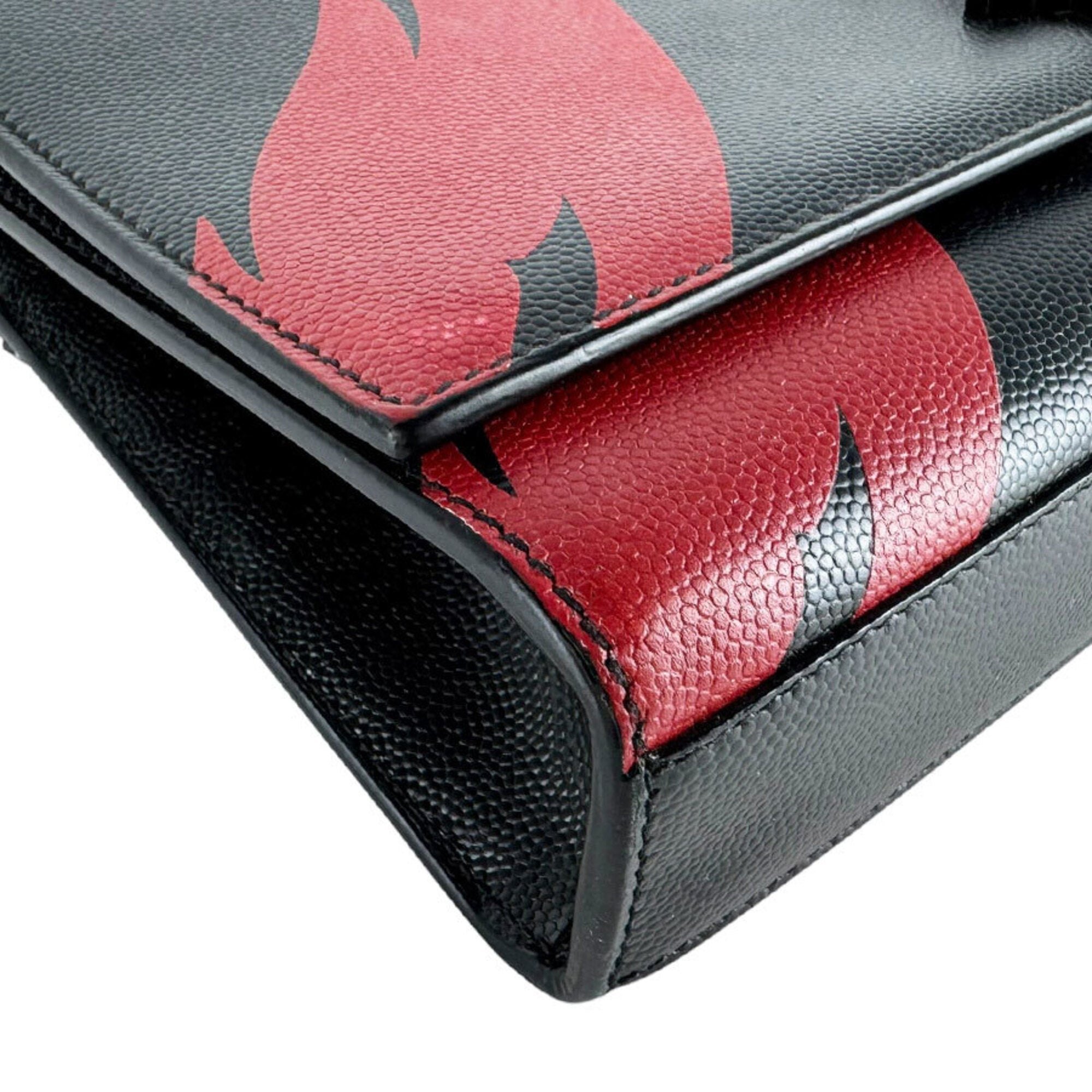 Saint Laurent Black Red Color Leather Shoulder Bag (Pre-Owned)