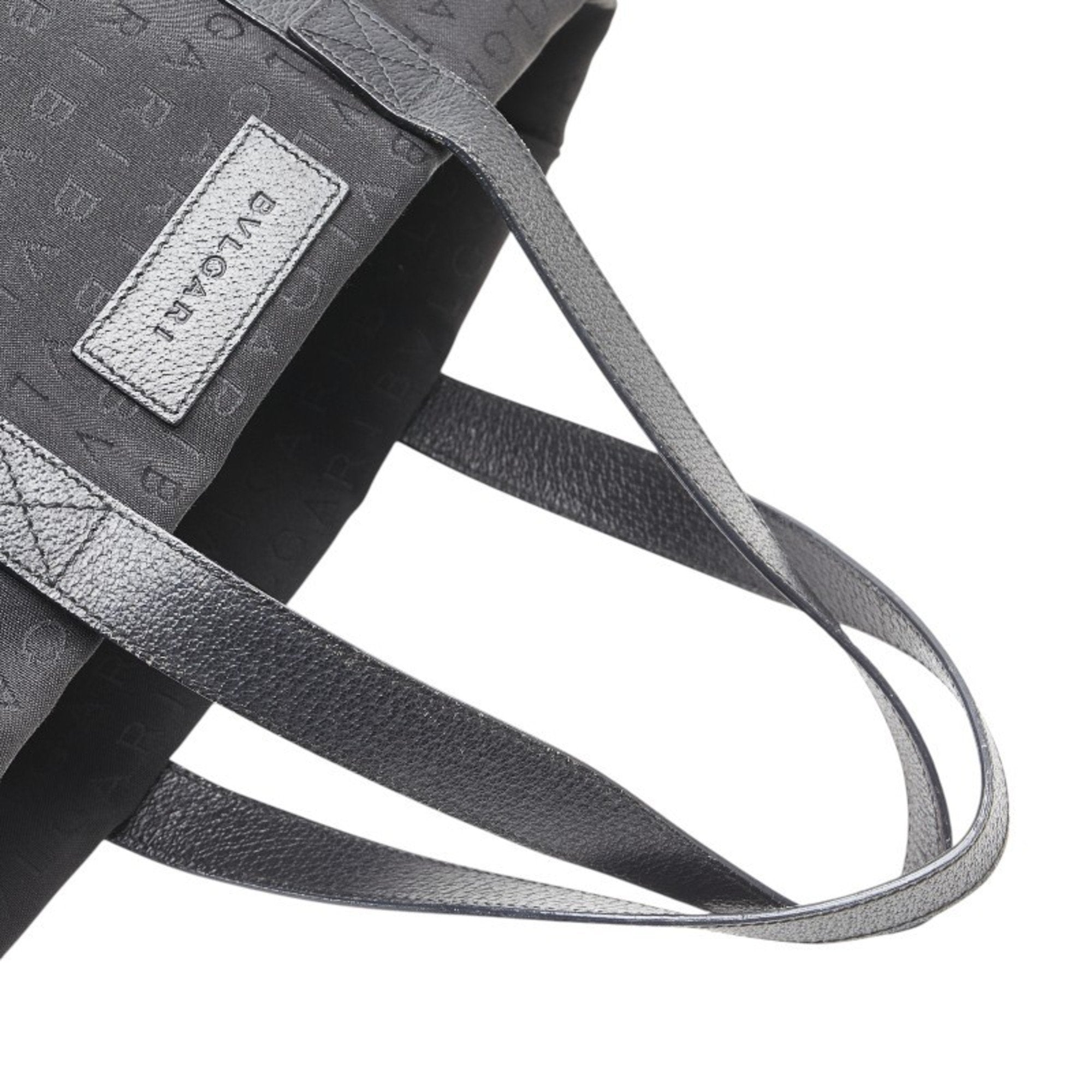 Bvlgari Logomania Black Canvas Leather Handbag Tote Bag (Pre-Owned)