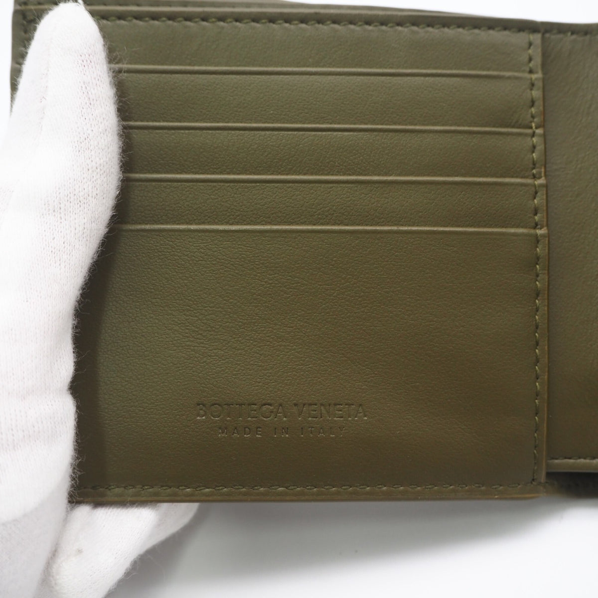 Bottega Veneta Intrecciato Khaki Leather Wallet (Bi-Fold) (Pre-Owned)
