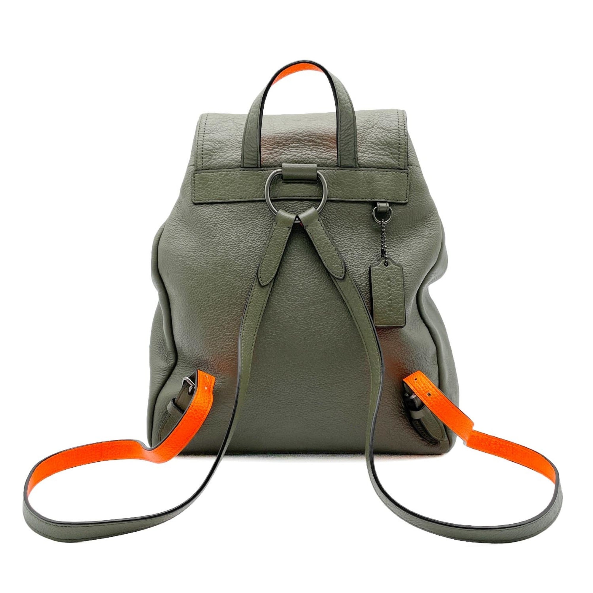 Coach Khaki Orange Leather Backpack (Pre-Owned)