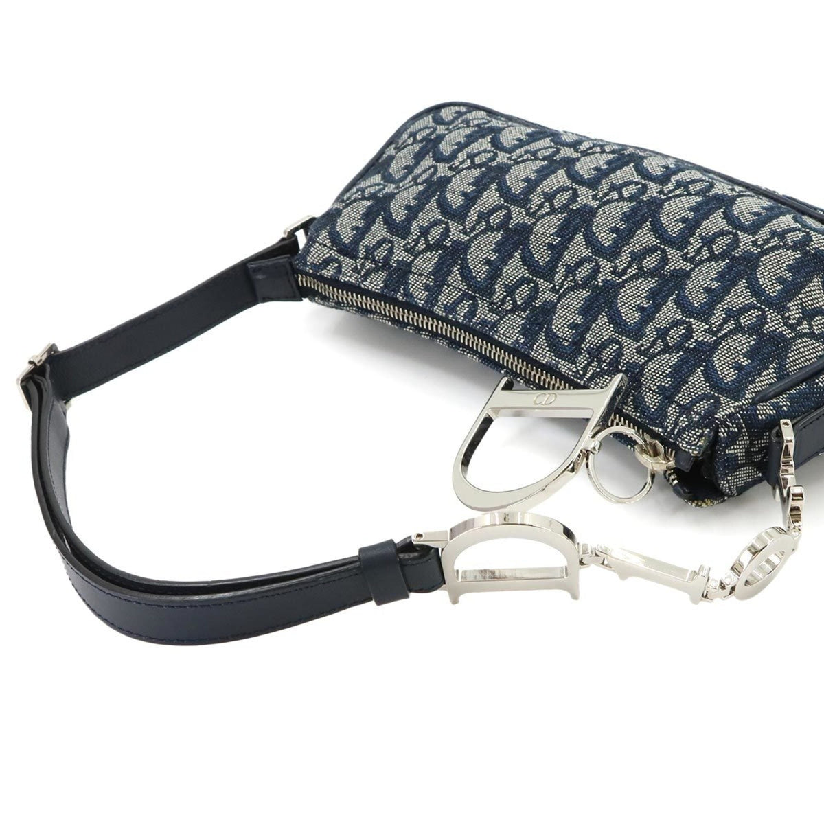 Christian Dior Navy Canvas Leather Handbag Shoulder Bag (Pre-Owned)