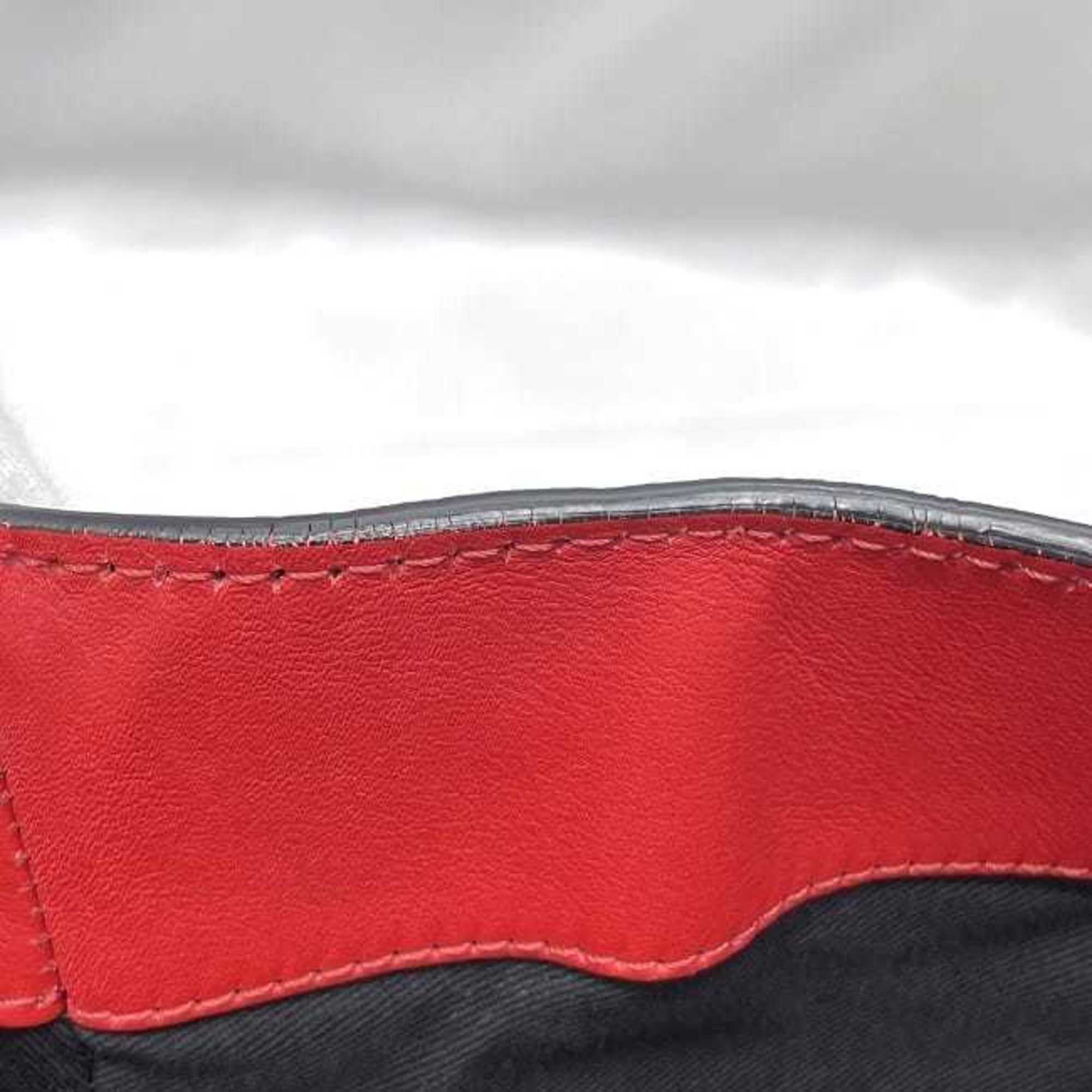 Christian Louboutin Black Red Color Leather Shoulder Bag Tote Bag (Pre-Owned)