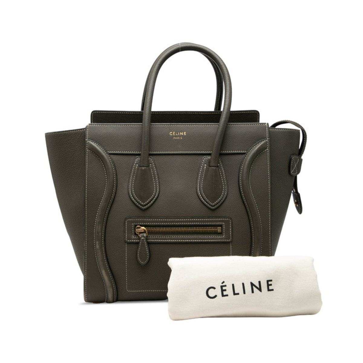 Celine Gray Green Khaki Leather Handbag (Pre-Owned)