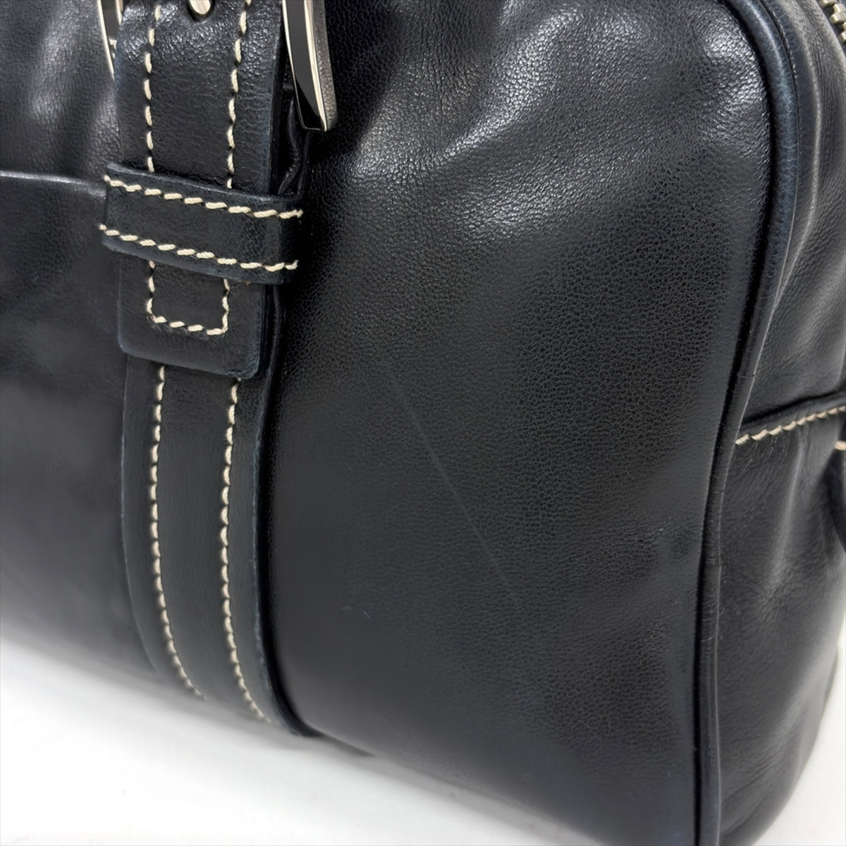 Prada Black Leather Boston Bag Handbag (Pre-Owned)