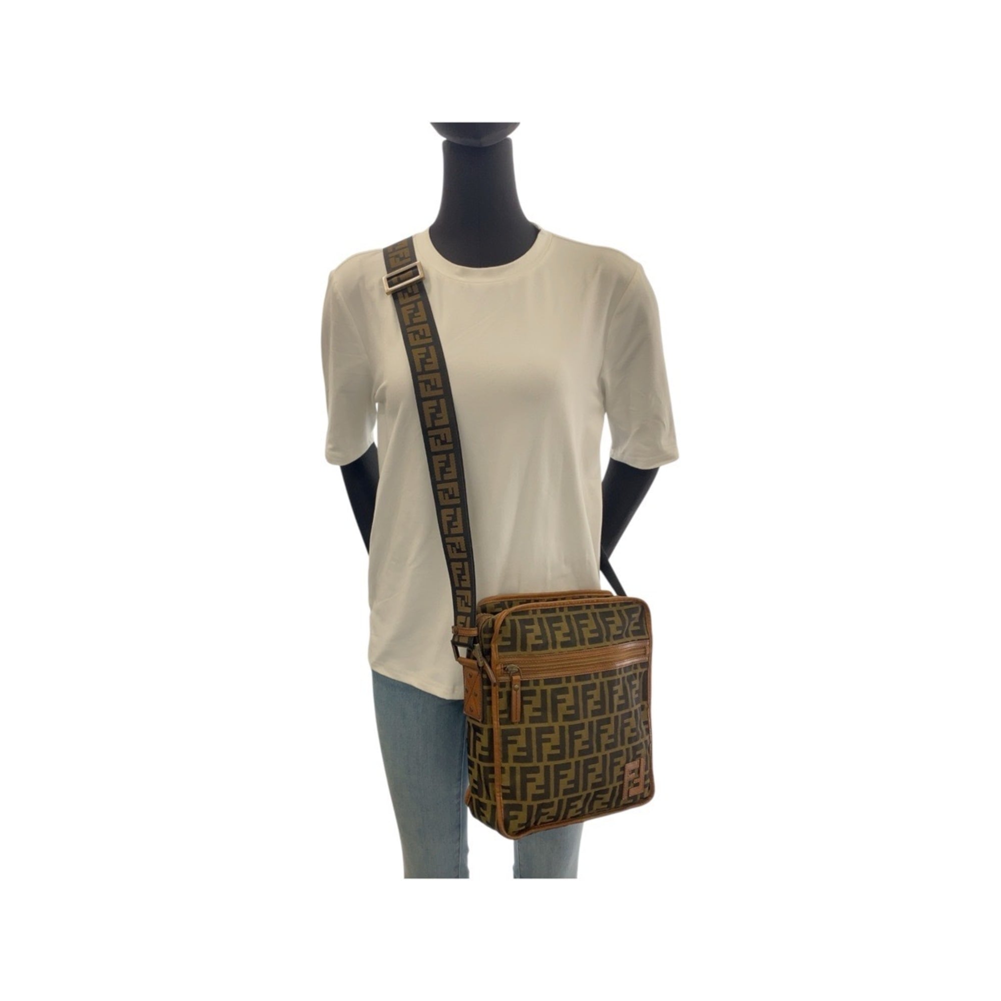 Fendi Beige Brown Nylon Pochette Shoulder Bag (Pre-Owned)
