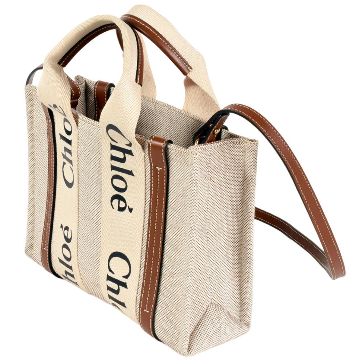 Chloé Brown White Cotton Shoulder Bag (Pre-Owned)