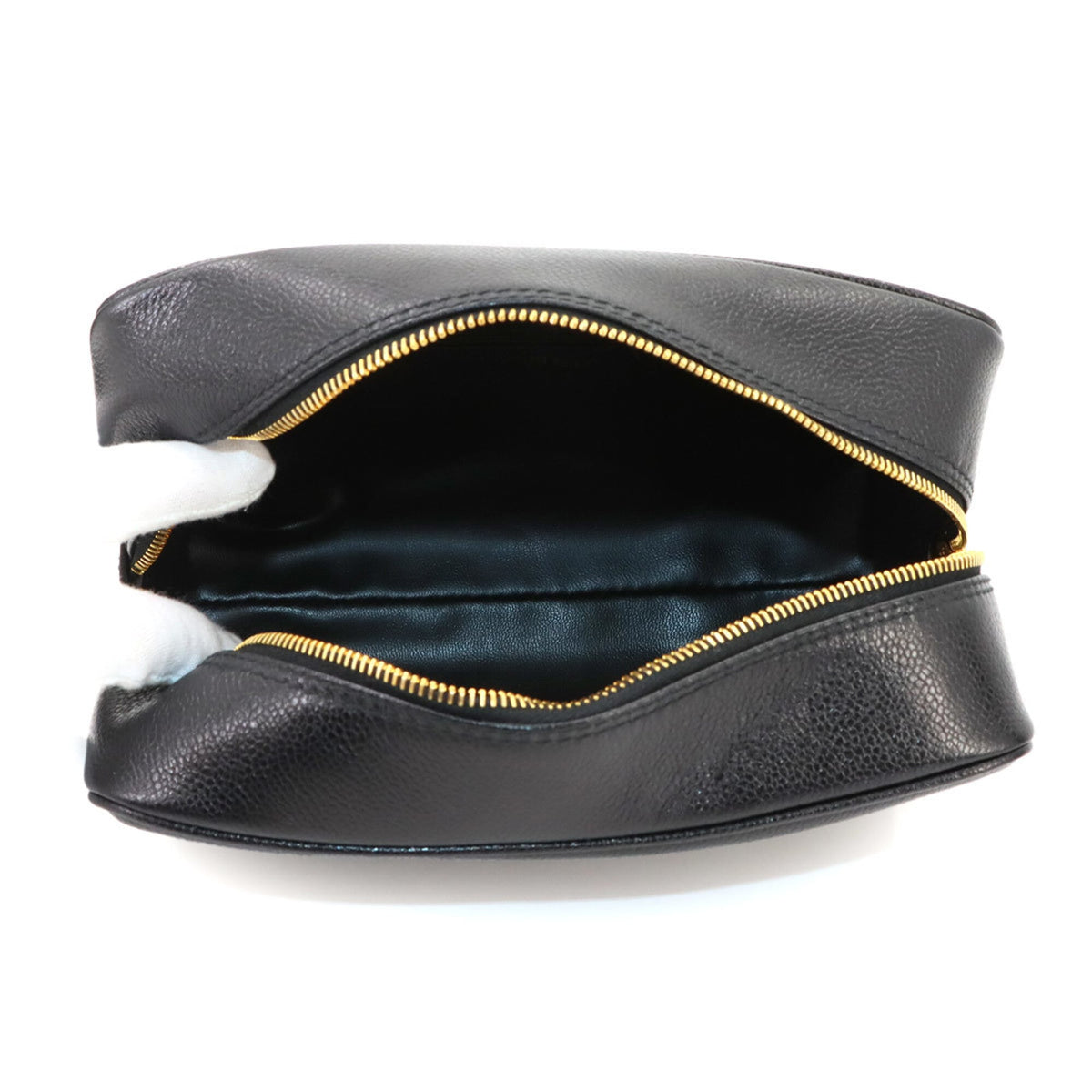 Chanel Black Grained Calfskin Handbag Pouch Wash Bag (Pre-Owned)