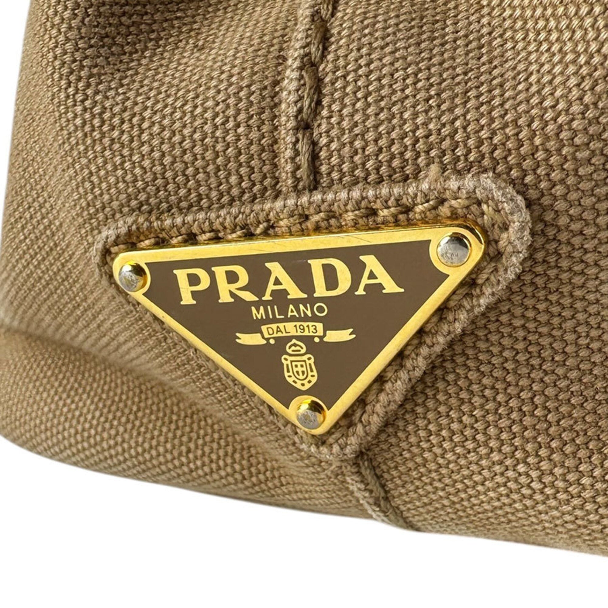 Prada Beige Brown Canapa Handbag Shoulder Bag (Pre-Owned)