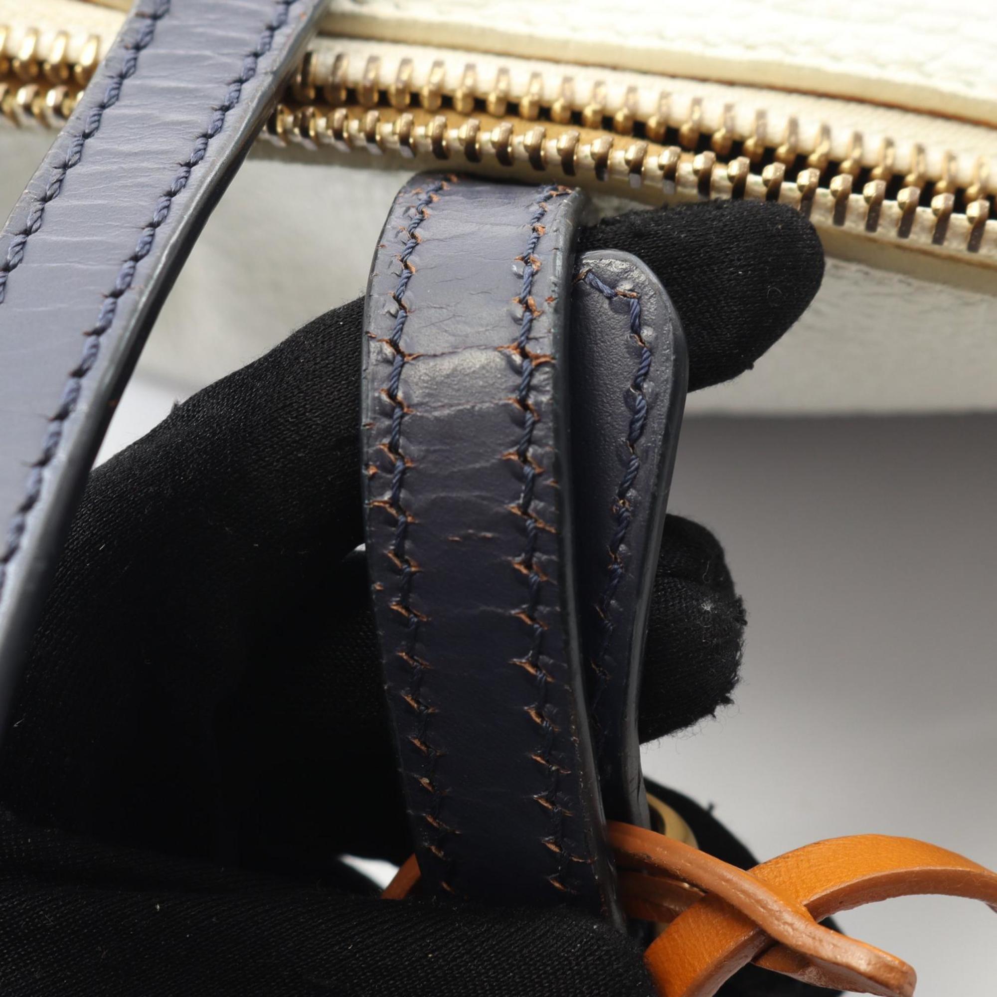 Fendi Brown Navy White Leather Shoulder Bag (Pre-Owned)