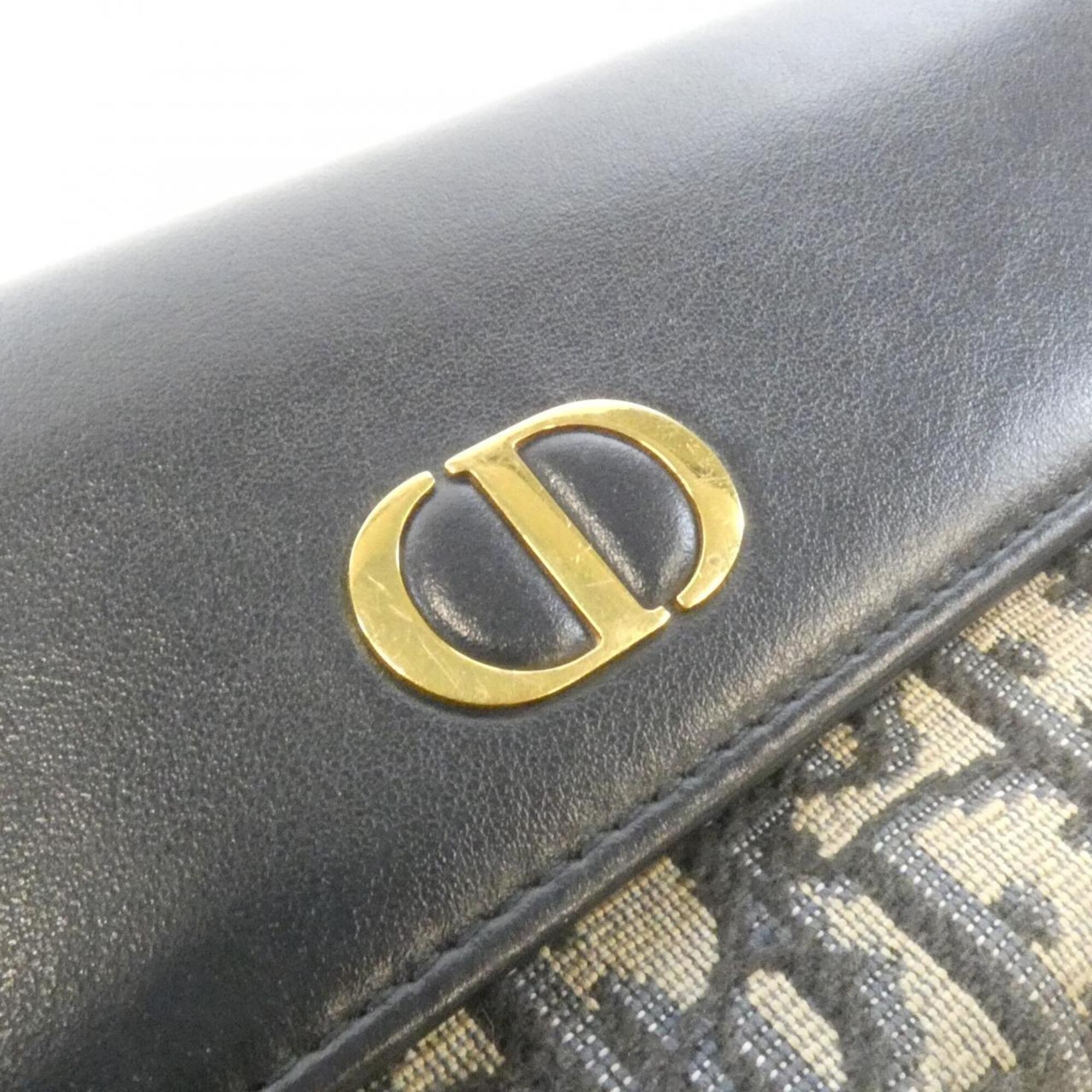 Christian Dior Blue Leather Canvas Long Wallet (Bi-Fold) (Pre-Owned)