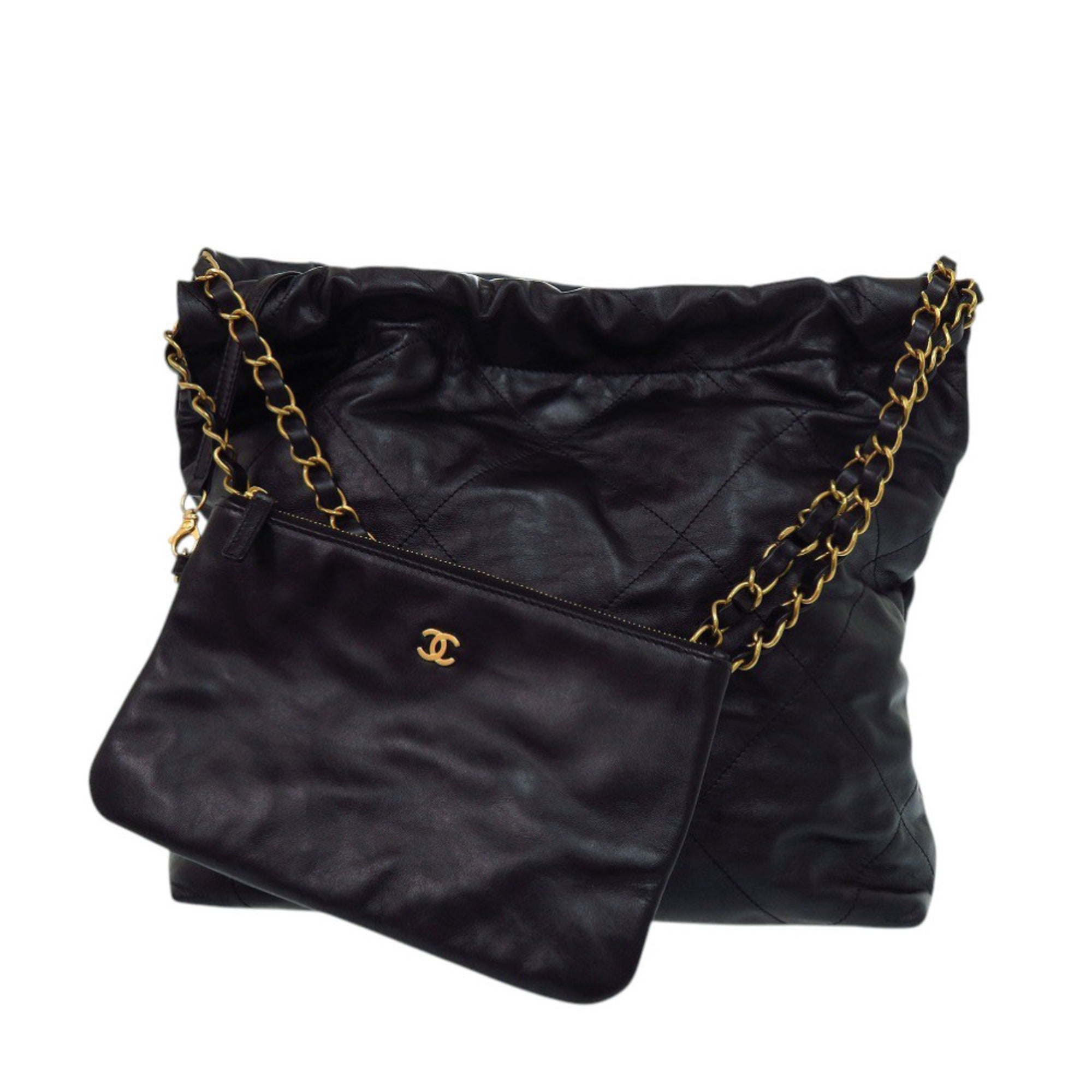 Chanel Black Leather Pouch Shoulder Bag (Pre-Owned)