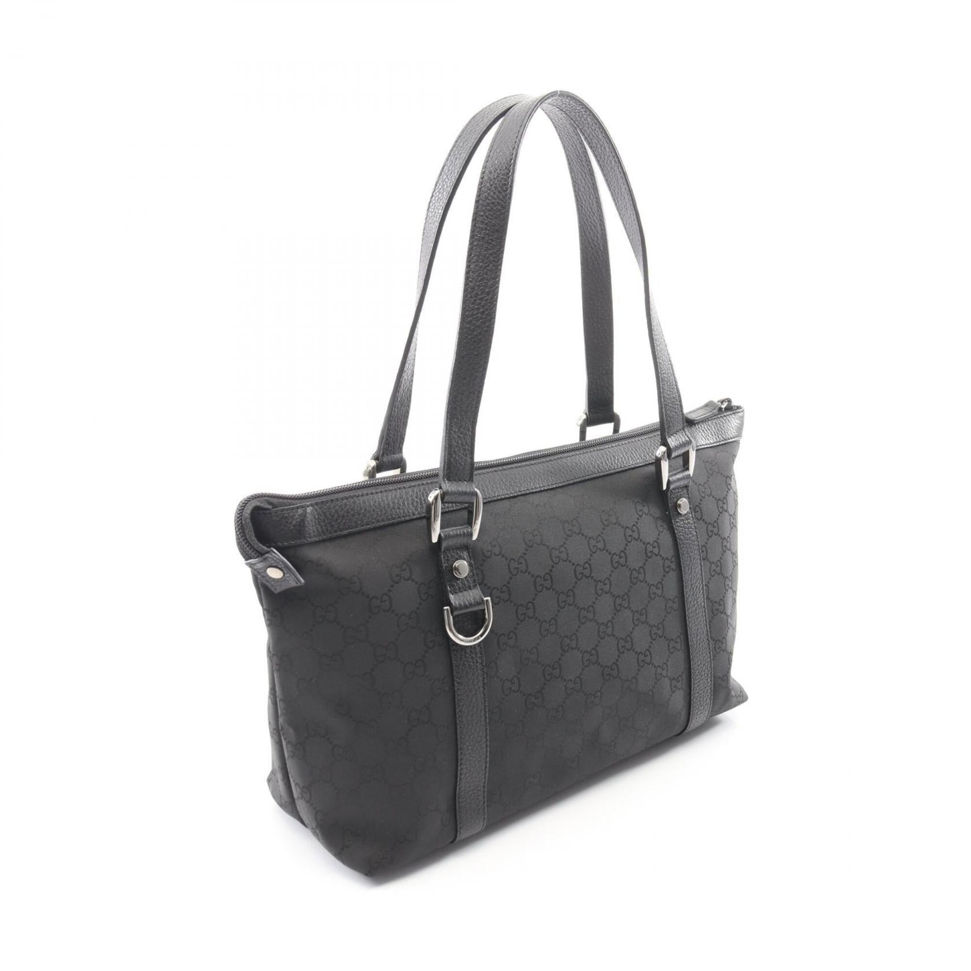 Gucci Black Nylon Leather Handbag Tote Bag (Pre-Owned)
