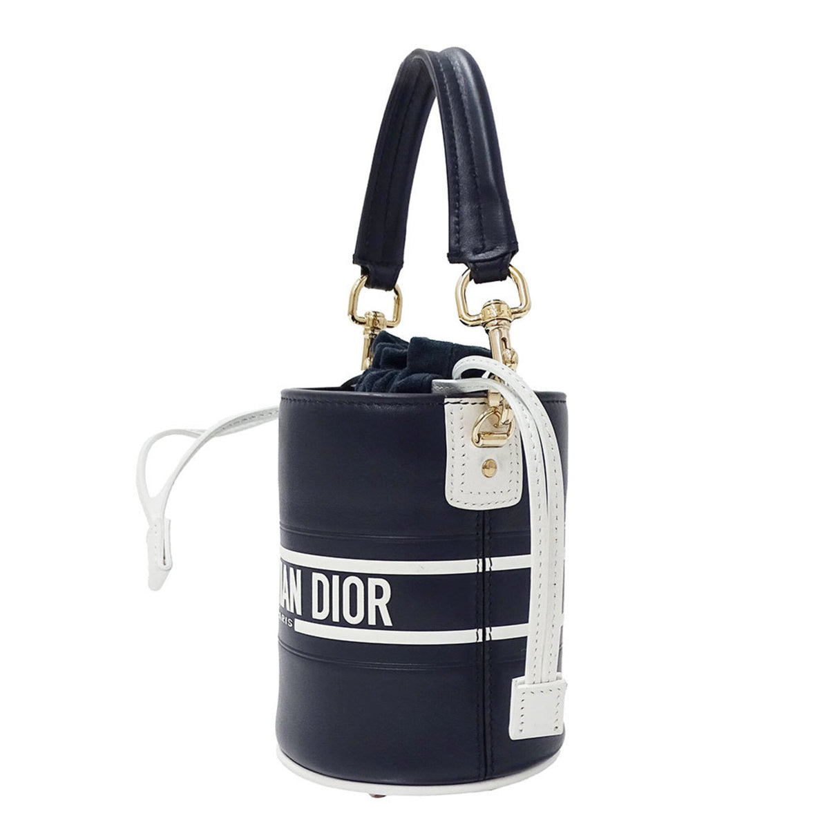 Christian Dior Navy White Leather Handbag Shoulder Bag (Pre-Owned)