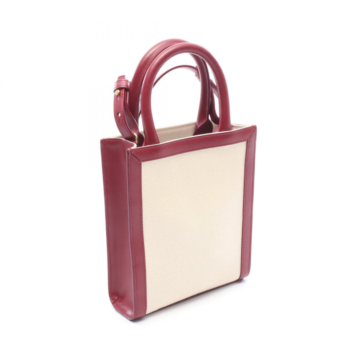 Celine Bordeaux Ivory Canvas Leather Handbag (Pre-Owned)